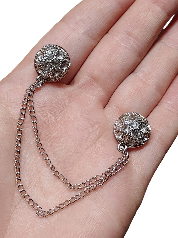 Silver and White Rhinestone Chain Magnetic Button