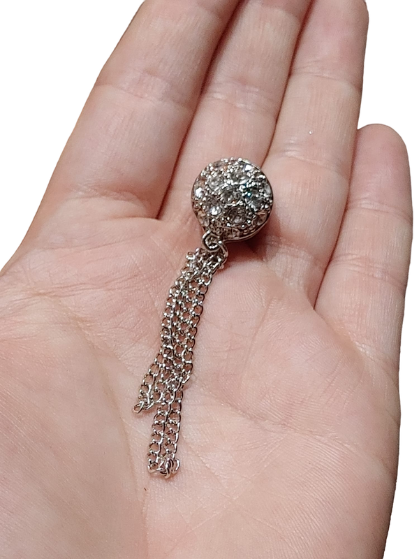 Silver and White Rhinestone Chain Magnetic Button