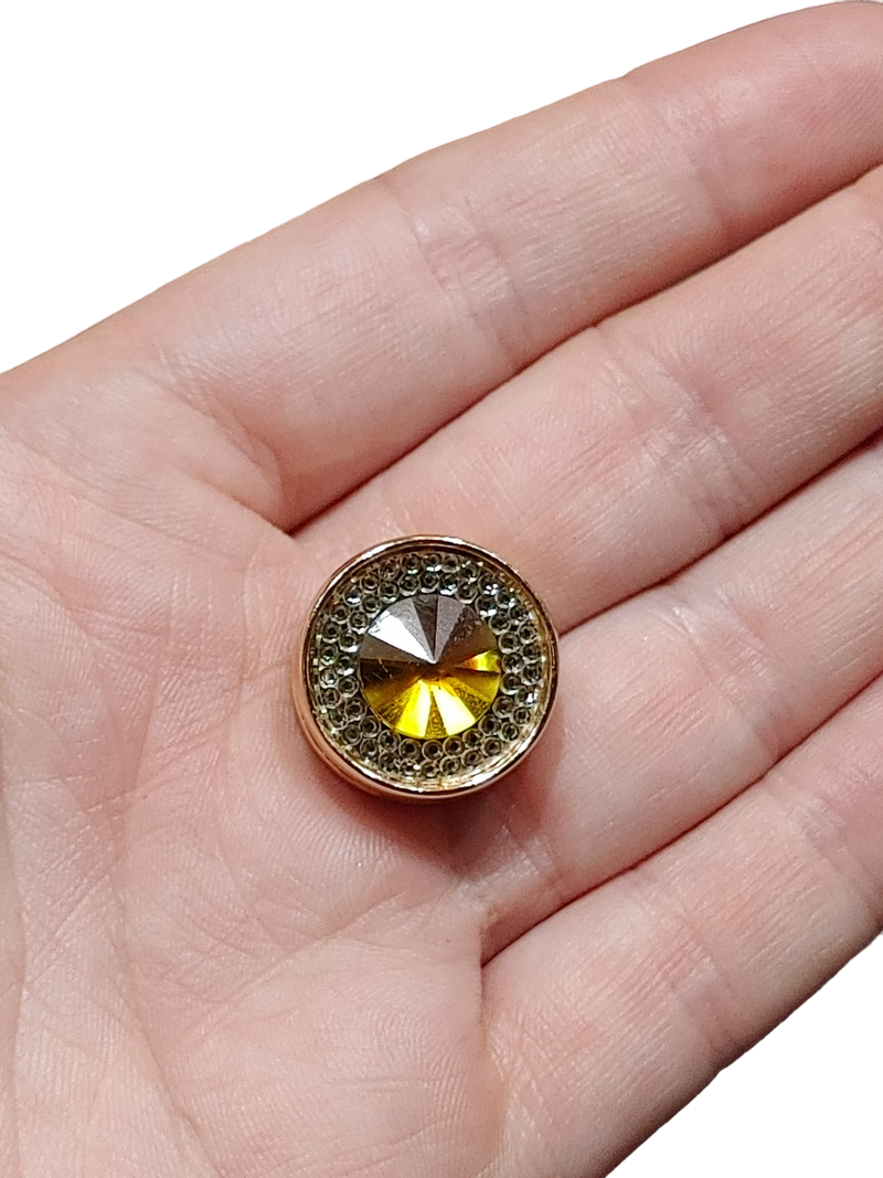 Yellow Gem with Rhinestones Magnetic Button