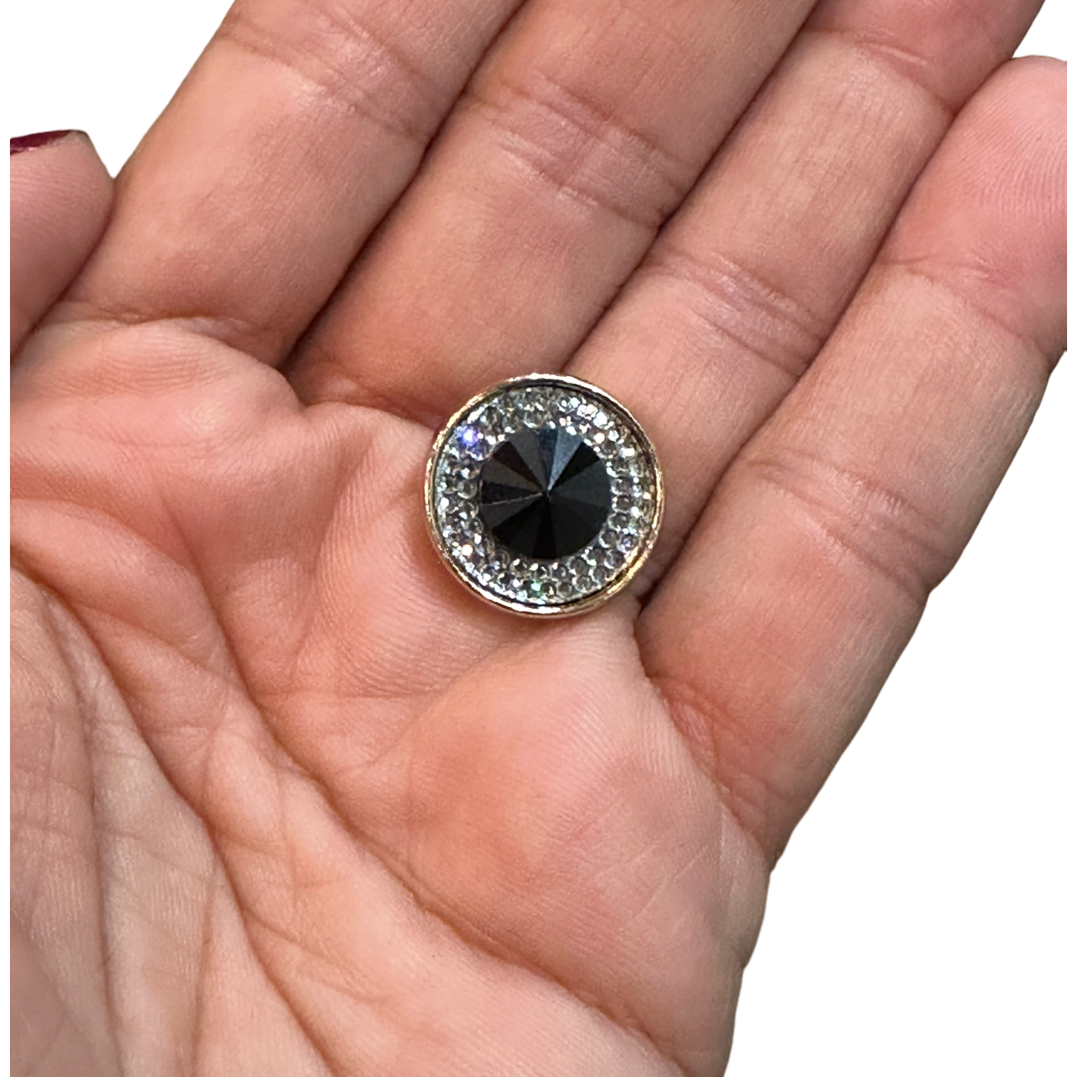 Black Gem with Rhinestones Magnetic Button