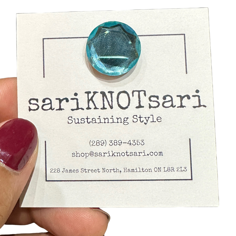 Opaque Faceted Cyan Glass Magnetic Button