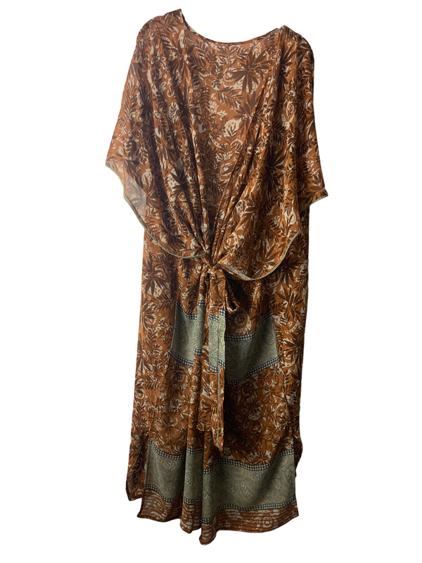 PRGM1518 Avatar Sheer Long Pure Silk Kimono Sleeved Duster with Belt