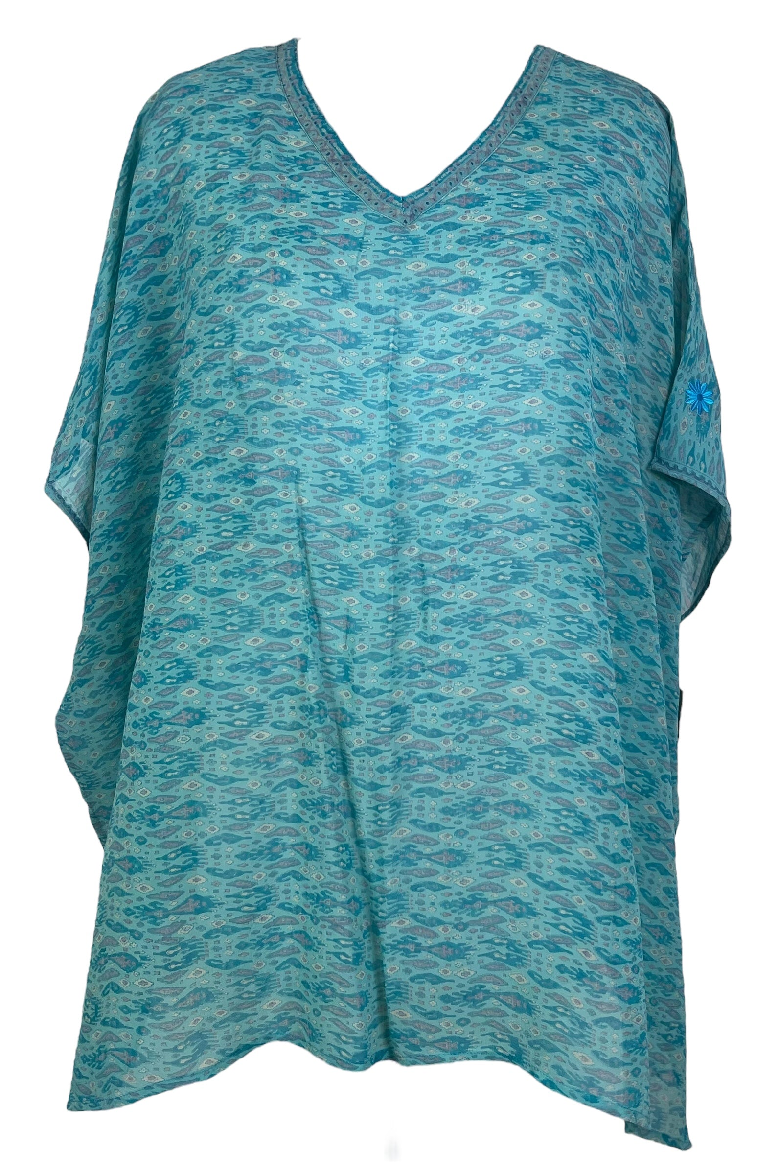 PRG7710 Sheer Wabi Sabi Pure Silk Short Kaftan Tunic With Slits