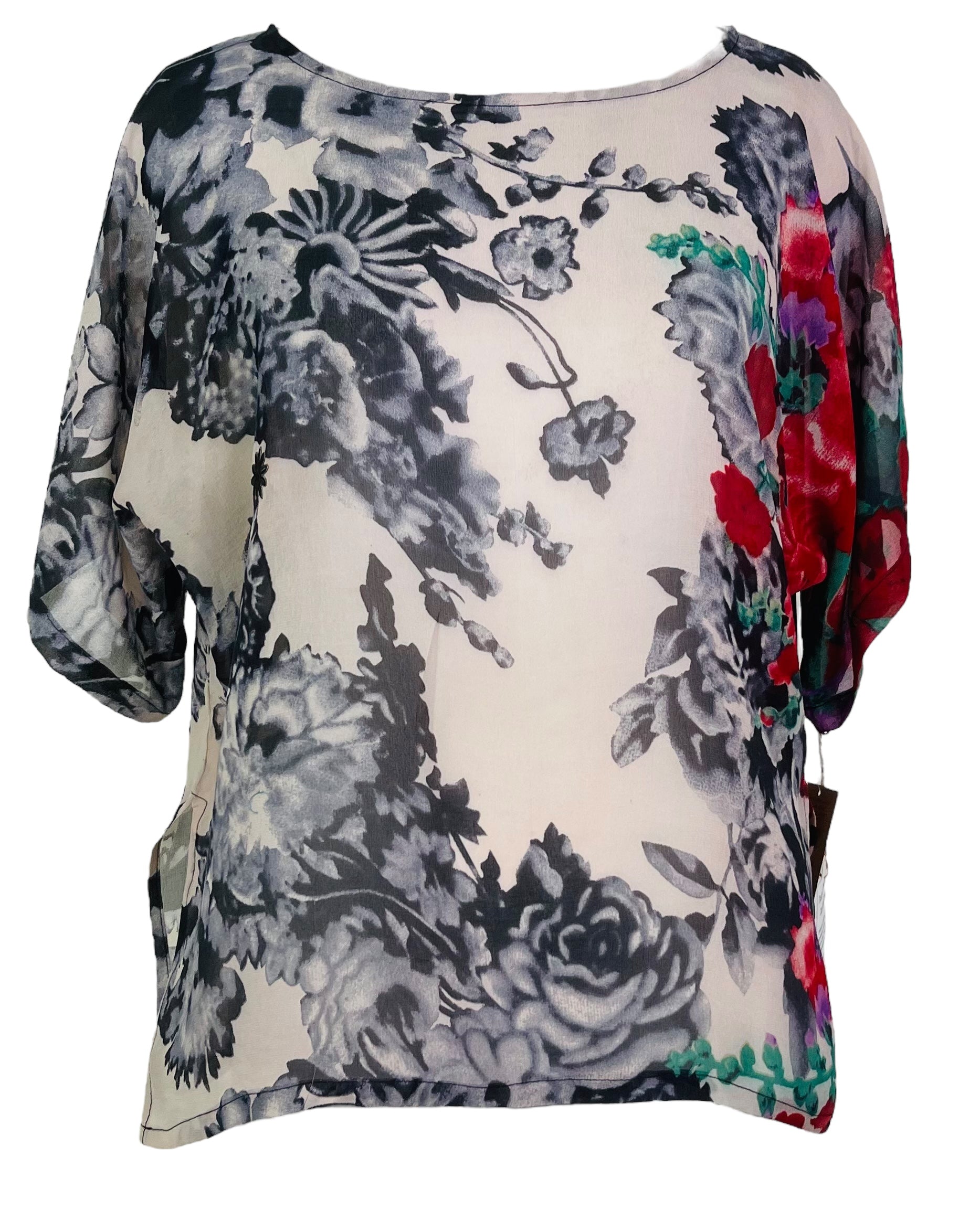 PRG7079 Sheer Wabi Sabi Pure Silk Side Slit Top