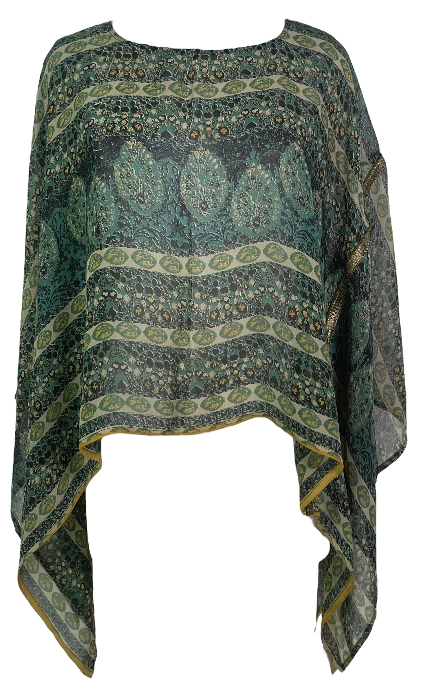 PREVIEW PRG7907 Sheer  Pure Silk Wabi Sabi Capelet Poncho by DECEMBER2025 – Handmade ethical Poncho from sariKNOTsari using upcycled silk. Designed in Canada for travel and slow fashion, loved from Toronto to LA to Sydney.