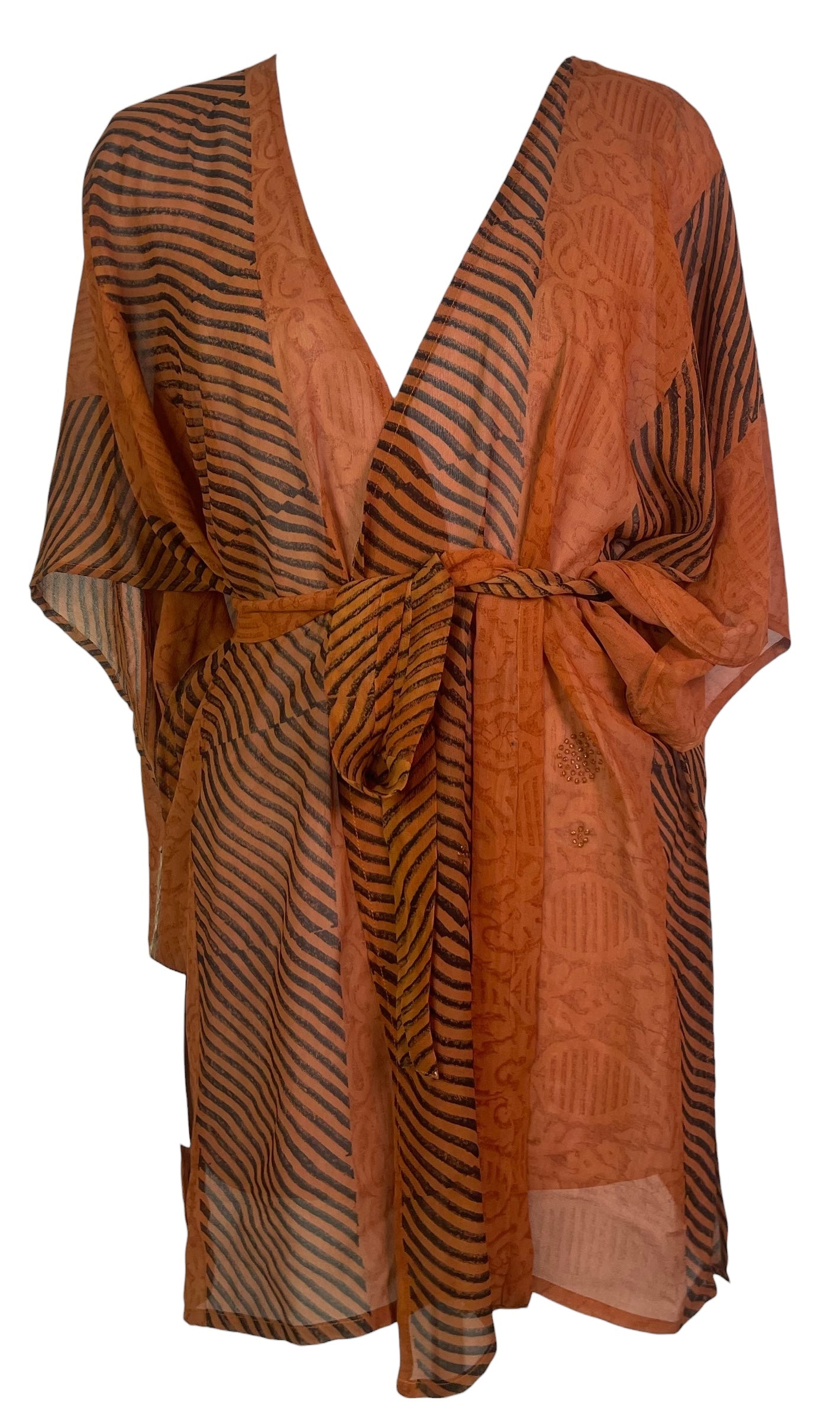 PRG8529 Sheer Avatar Pure Silk Kimono-Sleeved Jacket with Belt