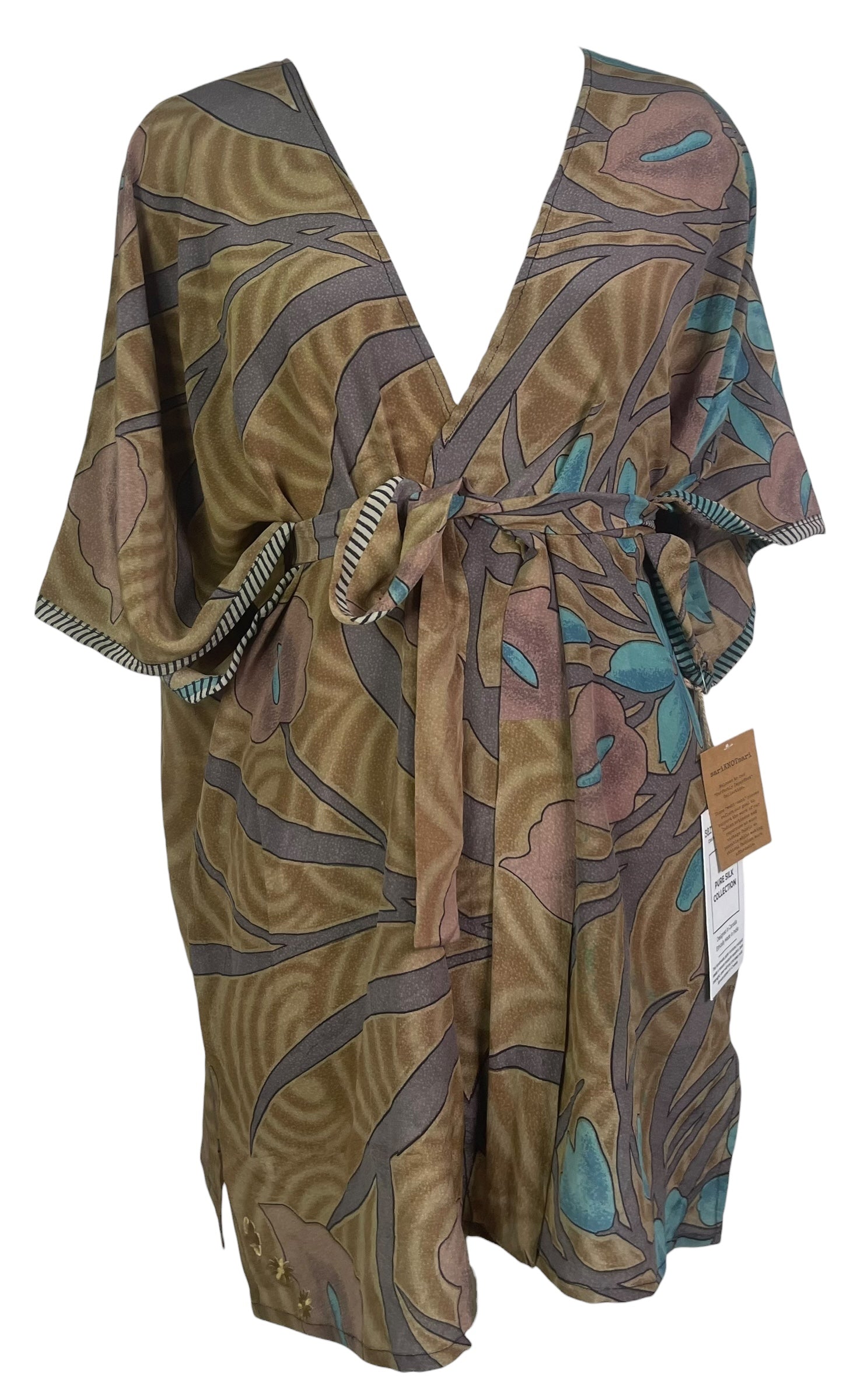 PRC8494 Wabi Sabi Pure Silk Kimono-Sleeved Jacket with Belt
