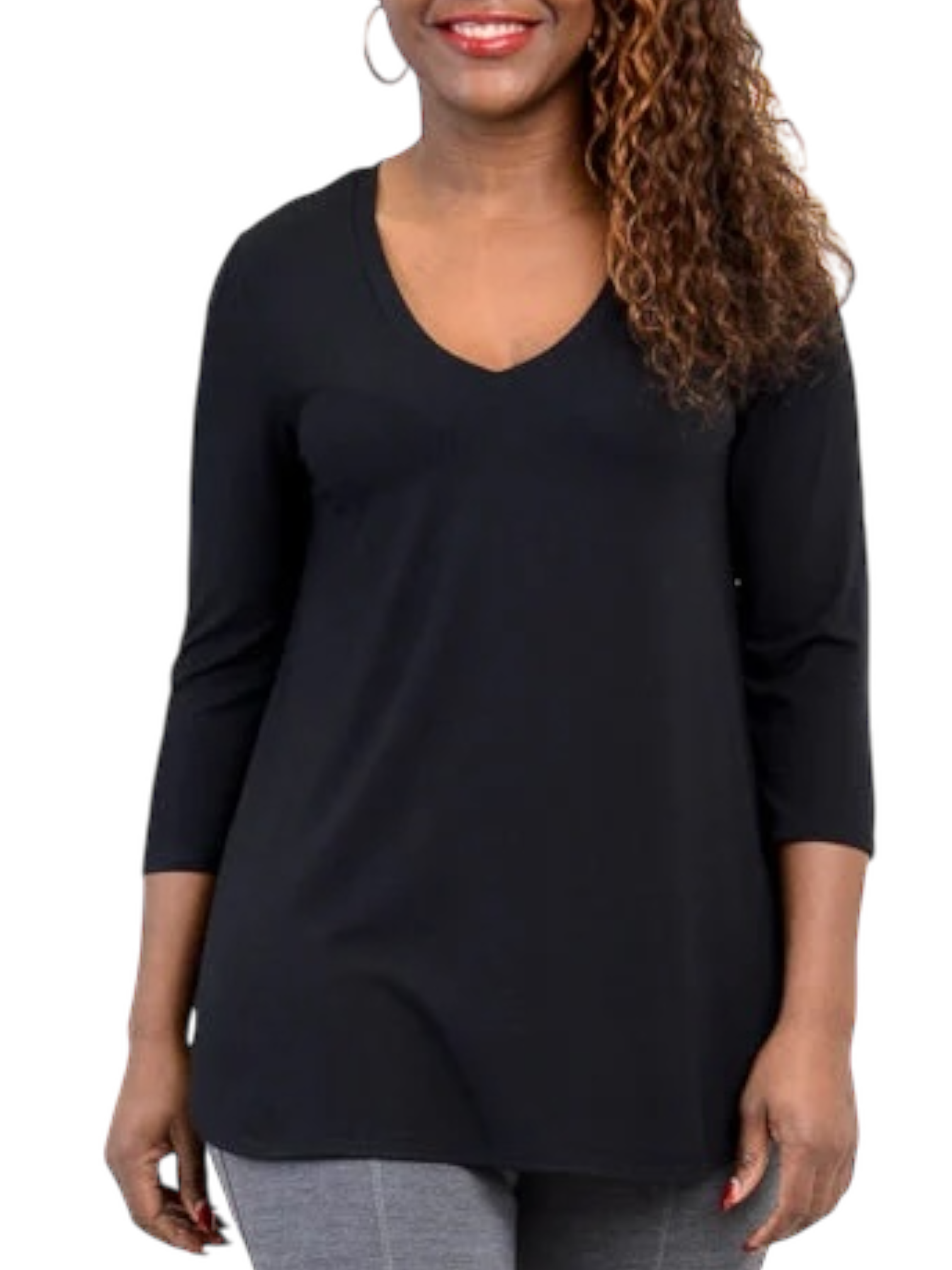 Jackie 3/4 Sleeve Black Bamboo V-Neck Top