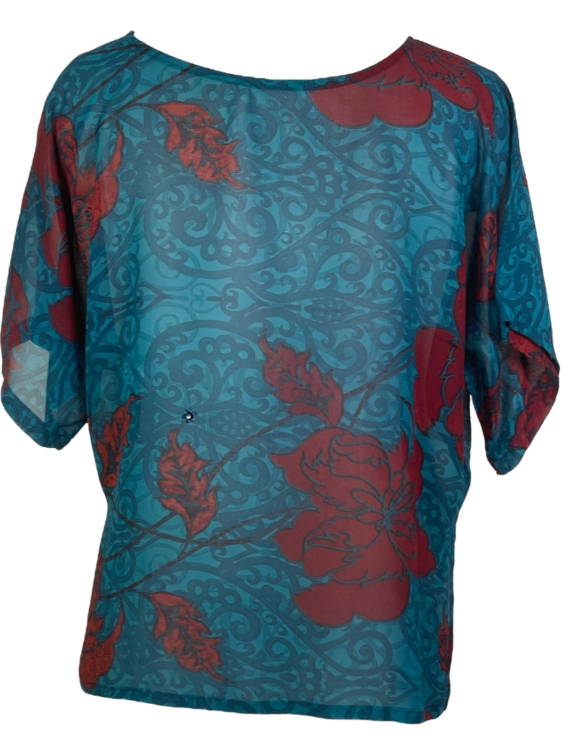 DEEANNS PRG7122 Sheer Avatar Pure Silk Side Slit Top