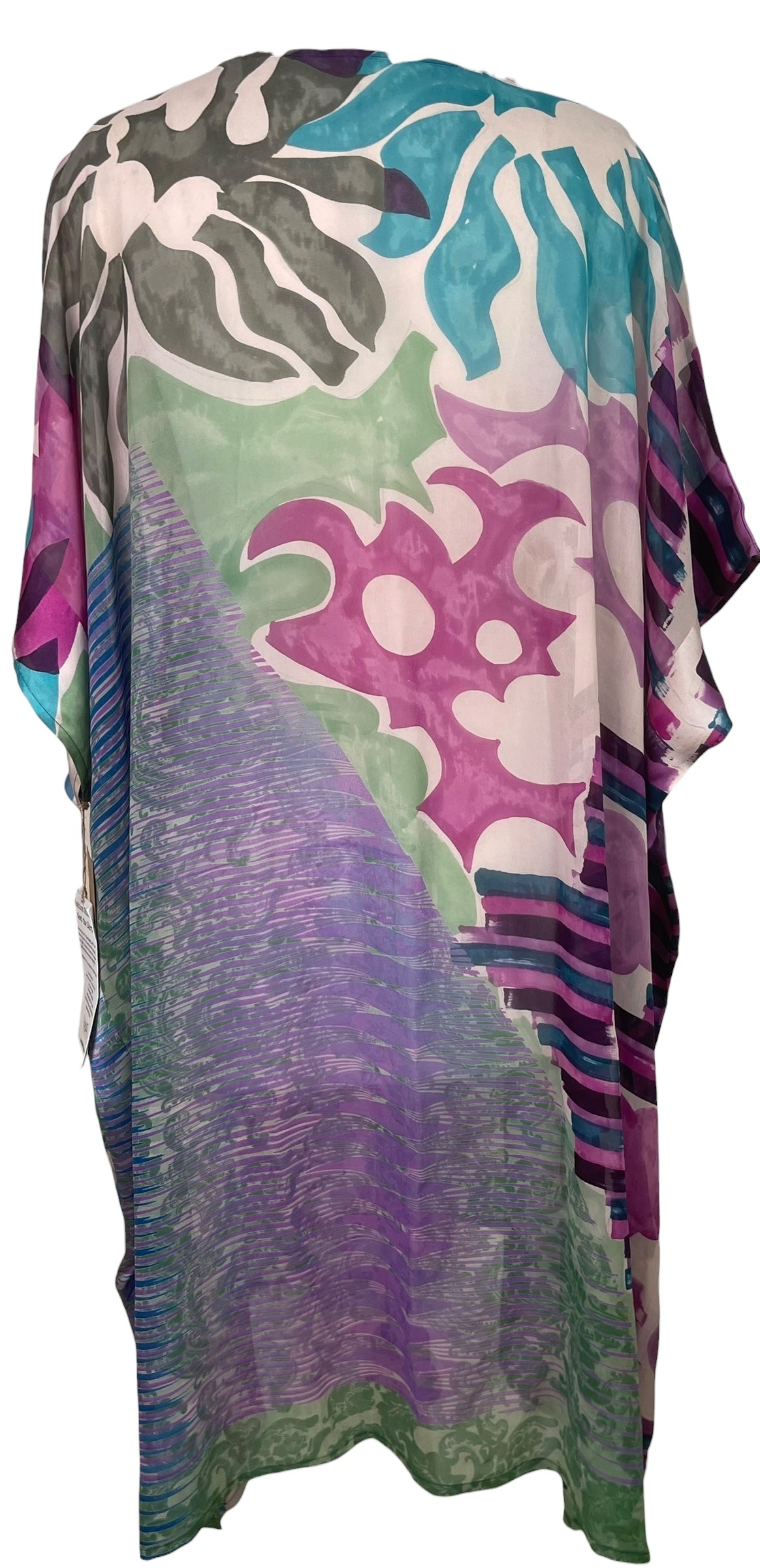 PREVIEW PRG8565 Sheer Wabi Sabi Pure Silk Midi Length Kaftan by MARCH2026 – Handmade ethical Midi Length Kaftan from sariKNOTsari using upcycled silk. Designed in Canada for travel and slow fashion, loved from Toronto to LA to Sydney.