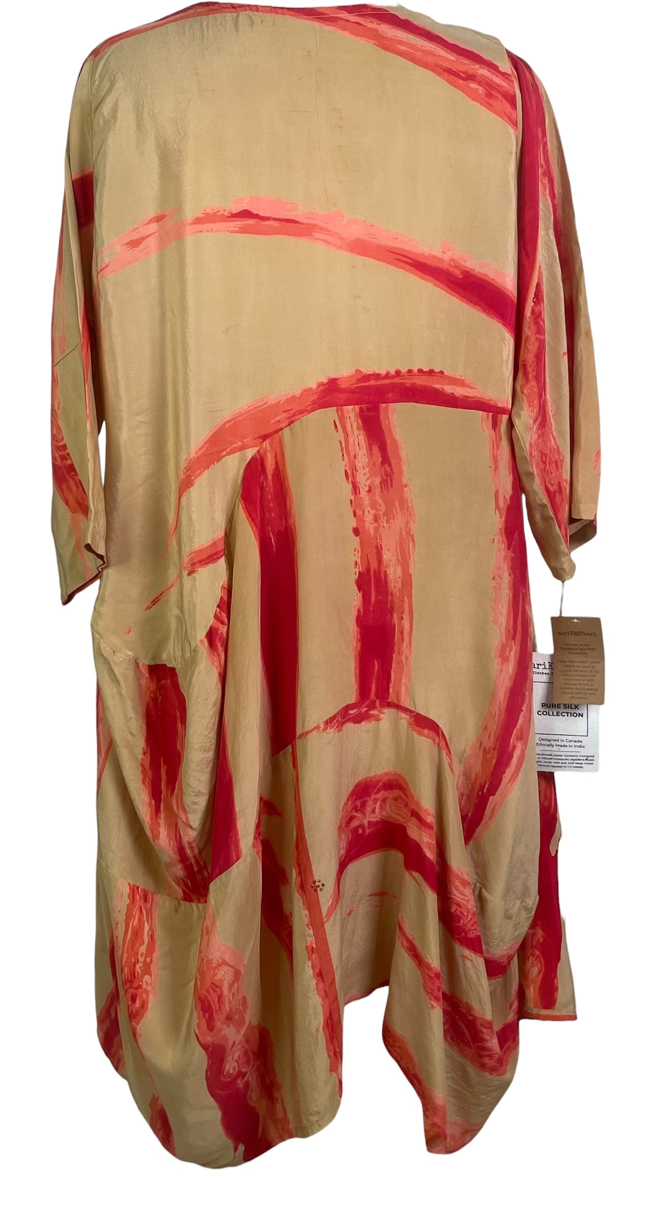 PRC8907 Wabi Sabi Sculptural Silk Long Tunic Dress by 15 FEBRUARY 2026 – Handmade ethical Sculptural Dress from sariKNOTsari using upcycled silk. Designed in Canada for travel and slow fashion, loved from Toronto to LA to Sydney.