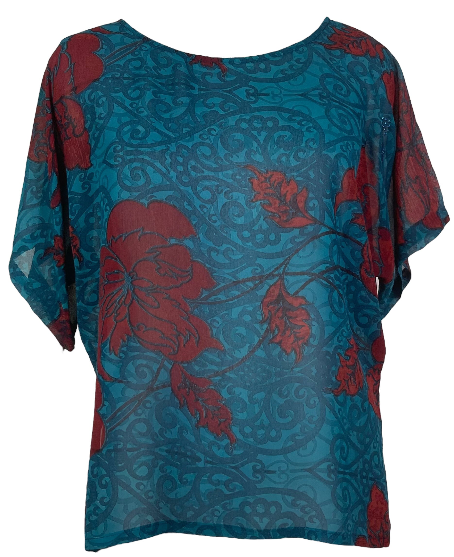 DEEANNS PRG7122 Sheer Avatar Pure Silk Side Slit Top