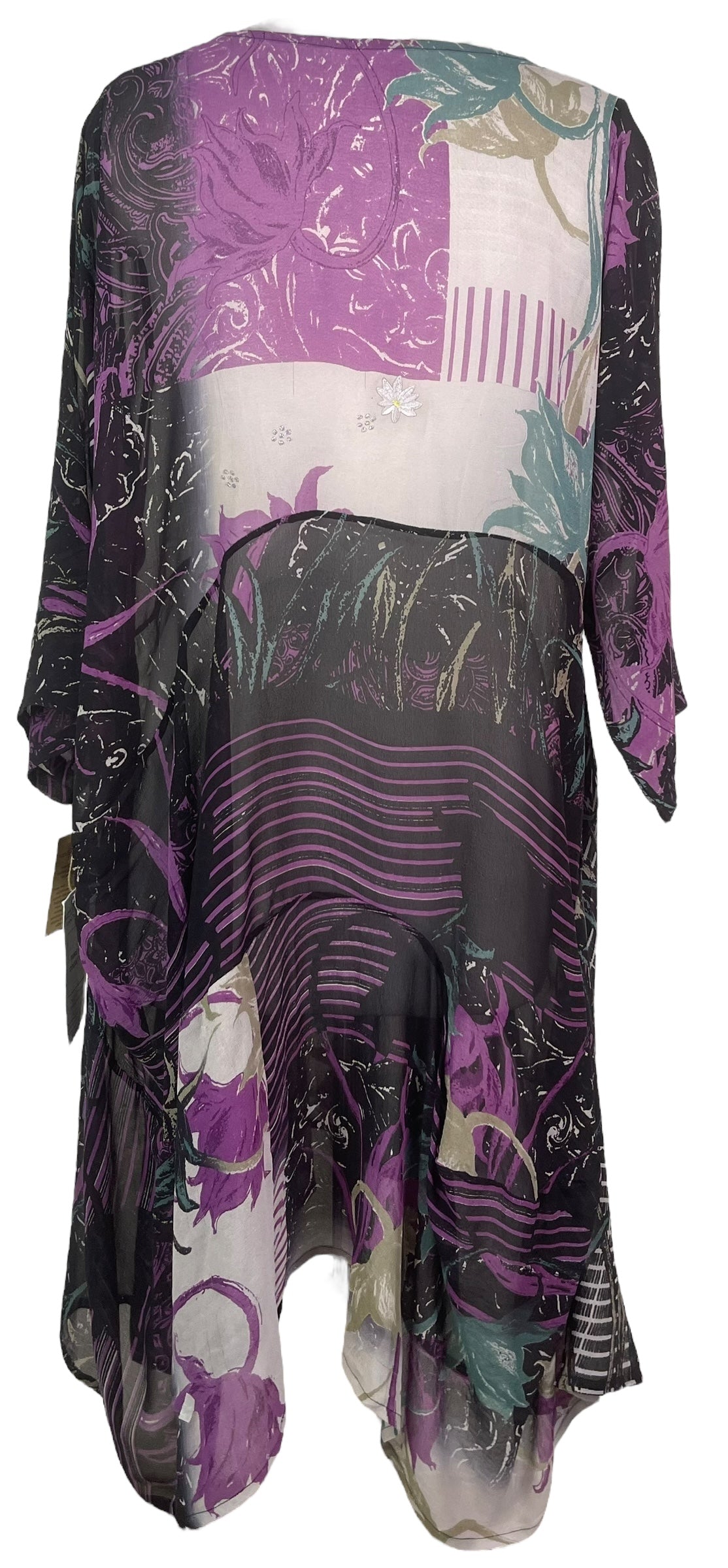 PRG7986 Sheer Wabi Sabi Sculptural Silk Long Tunic Dress by DECEMBER2025 – Handmade ethical Sculptural Dress from sariKNOTsari using upcycled silk. Designed in Canada for travel and slow fashion, loved from Toronto to LA to Sydney.
