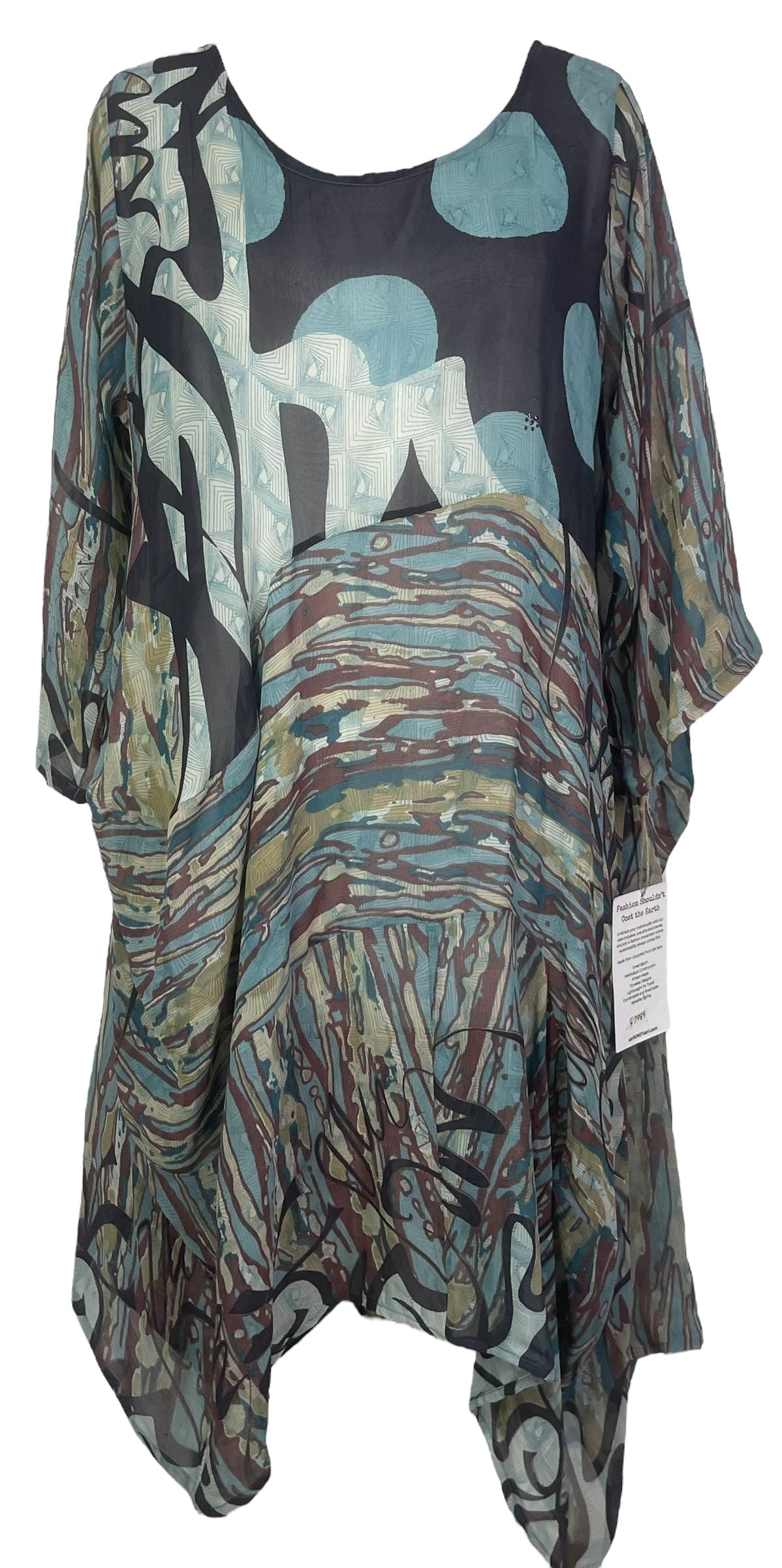 PRG7984 Sheer Avatar Pure Silk Sculptural Long Tunic Dress