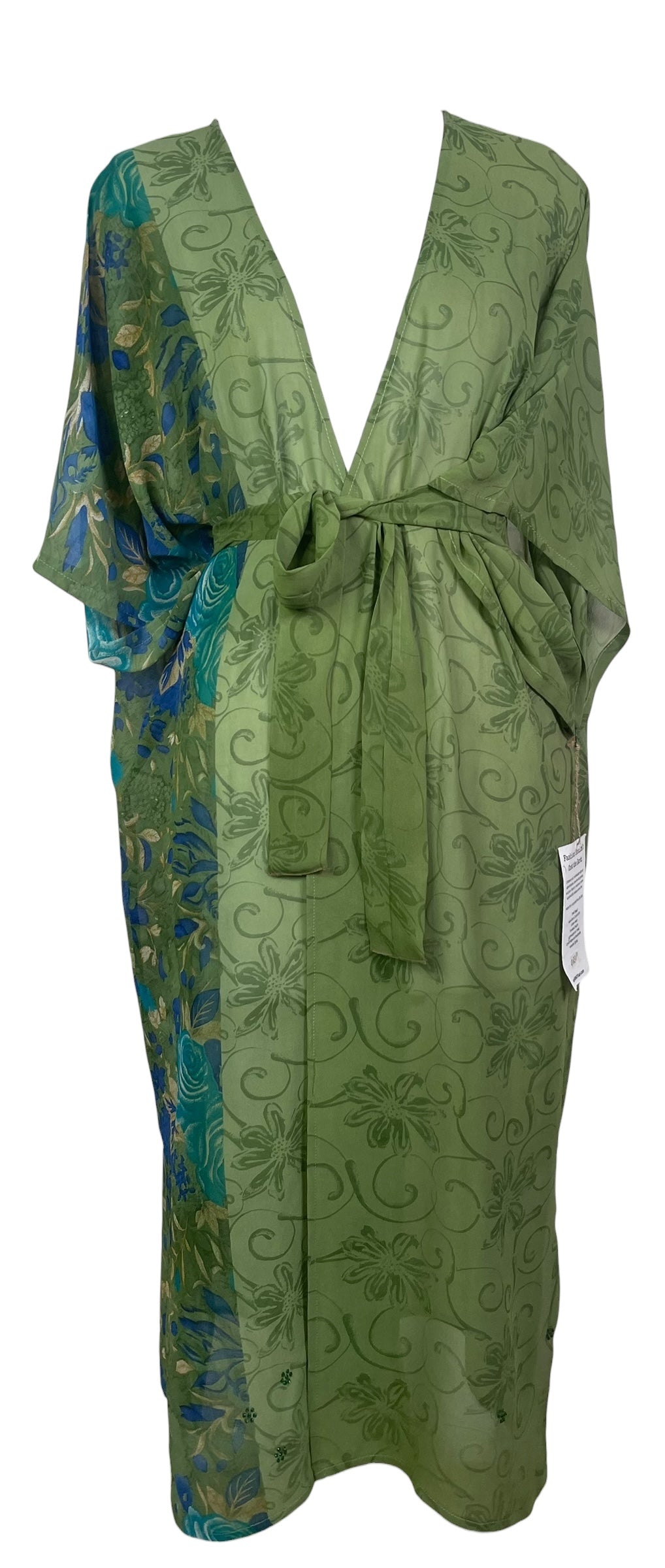 PRG8560 Sheer  Avatar Long Pure Silk Kimono Sleeved Duster with Belt