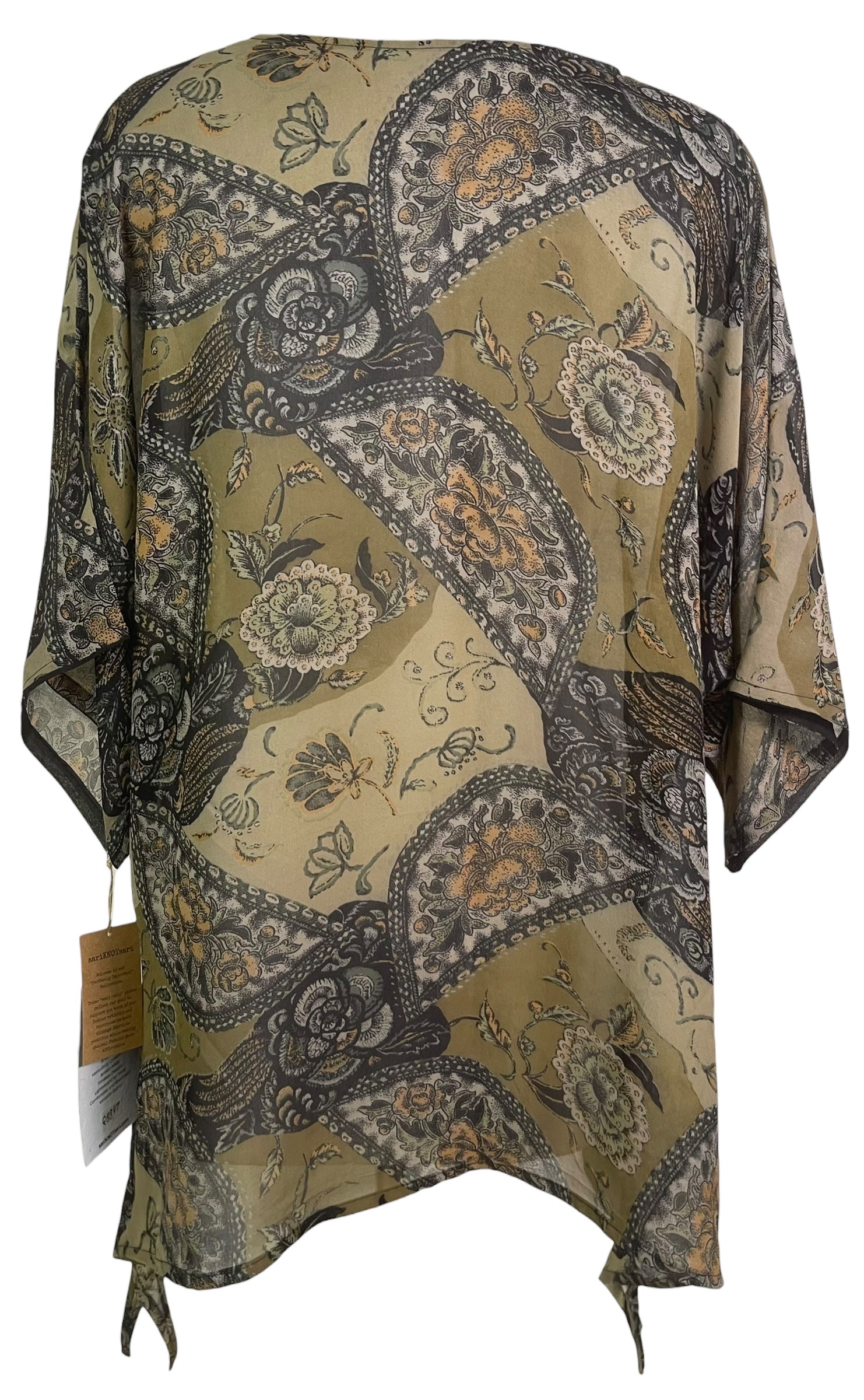 PRG8847 Sheer Wabi Sabi Pure Silk Long Tunic with Side Ties by 15 FEBRUARY 2026 – Handmade ethical Side Tie Tunic from sariKNOTsari using upcycled silk. Designed in Canada for travel and slow fashion, loved from Toronto to LA to Sydney.