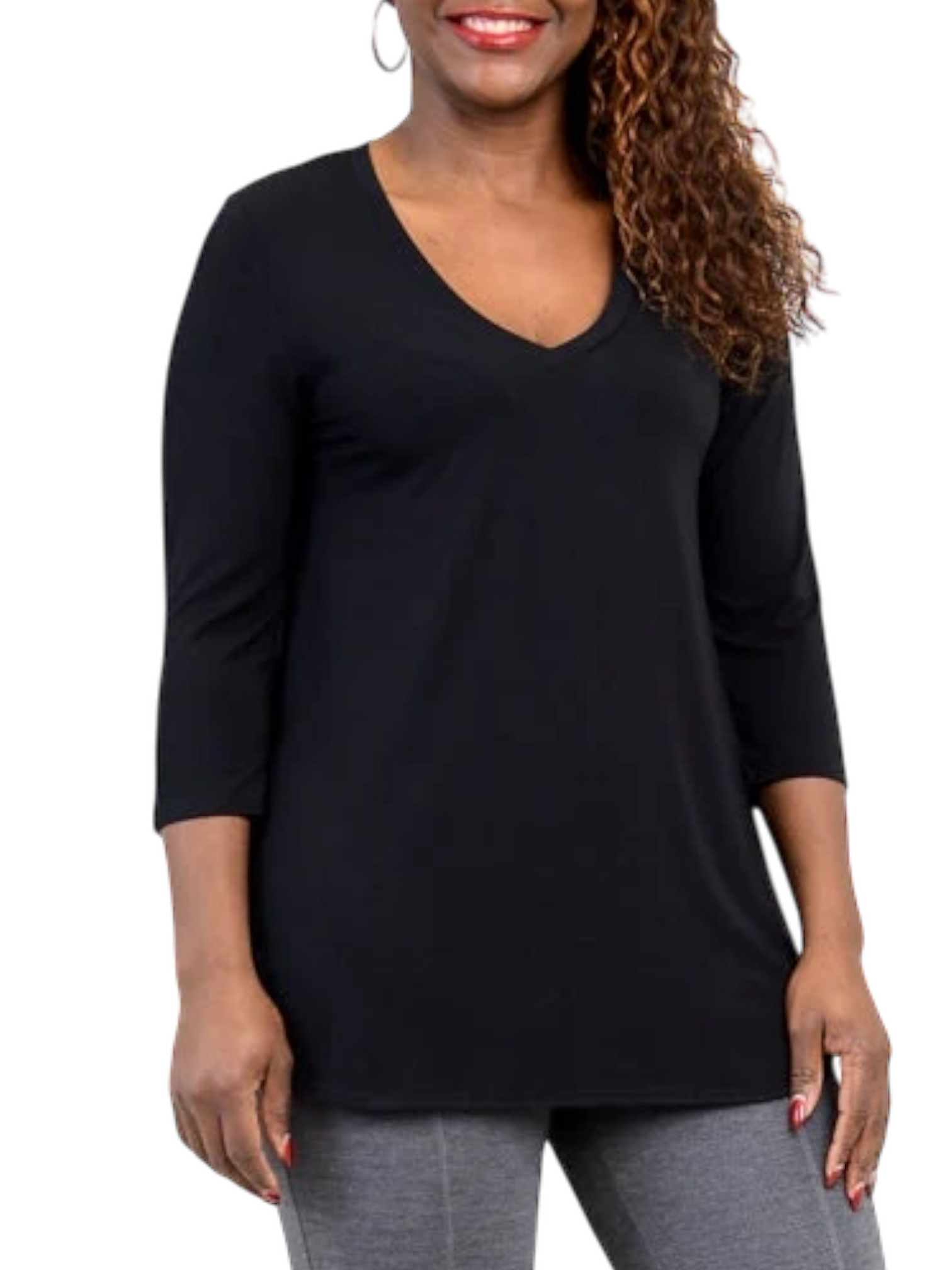 Jackie 3/4 Sleeve Black Bamboo V-Neck Top