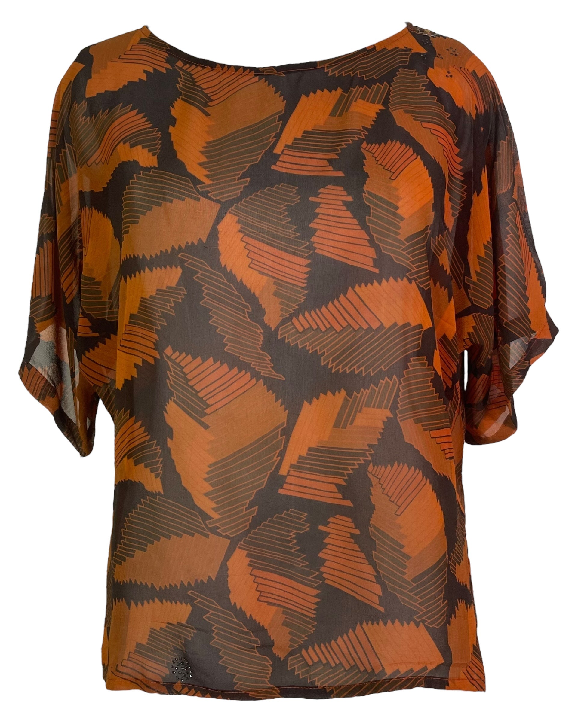 PRG8128 Sheer Wabi Sabi Pure Silk Side Slit Top