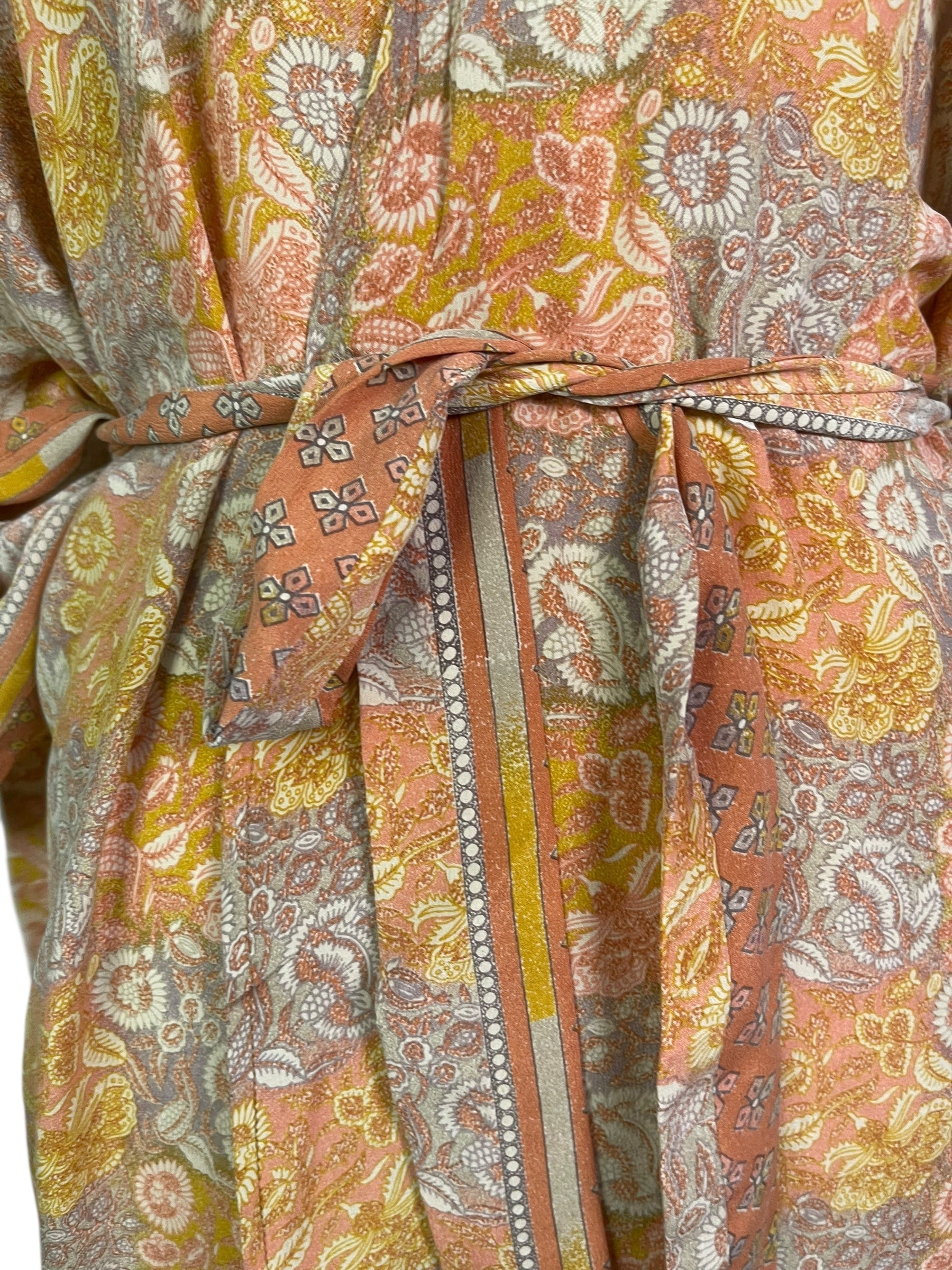 PREVIEW PRC8666B  Avatar Long Pure Silk Kimono Sleeved Duster with Belt by MARCH2026 – Handmade ethical Long Kimono from sariKNOTsari using upcycled silk. Designed in Canada for travel and slow fashion, loved from Toronto to LA to Sydney. Featuring Zsiska, Bryn Walker and Artisan Leather coats by Rejean Pepin, Pepin designs