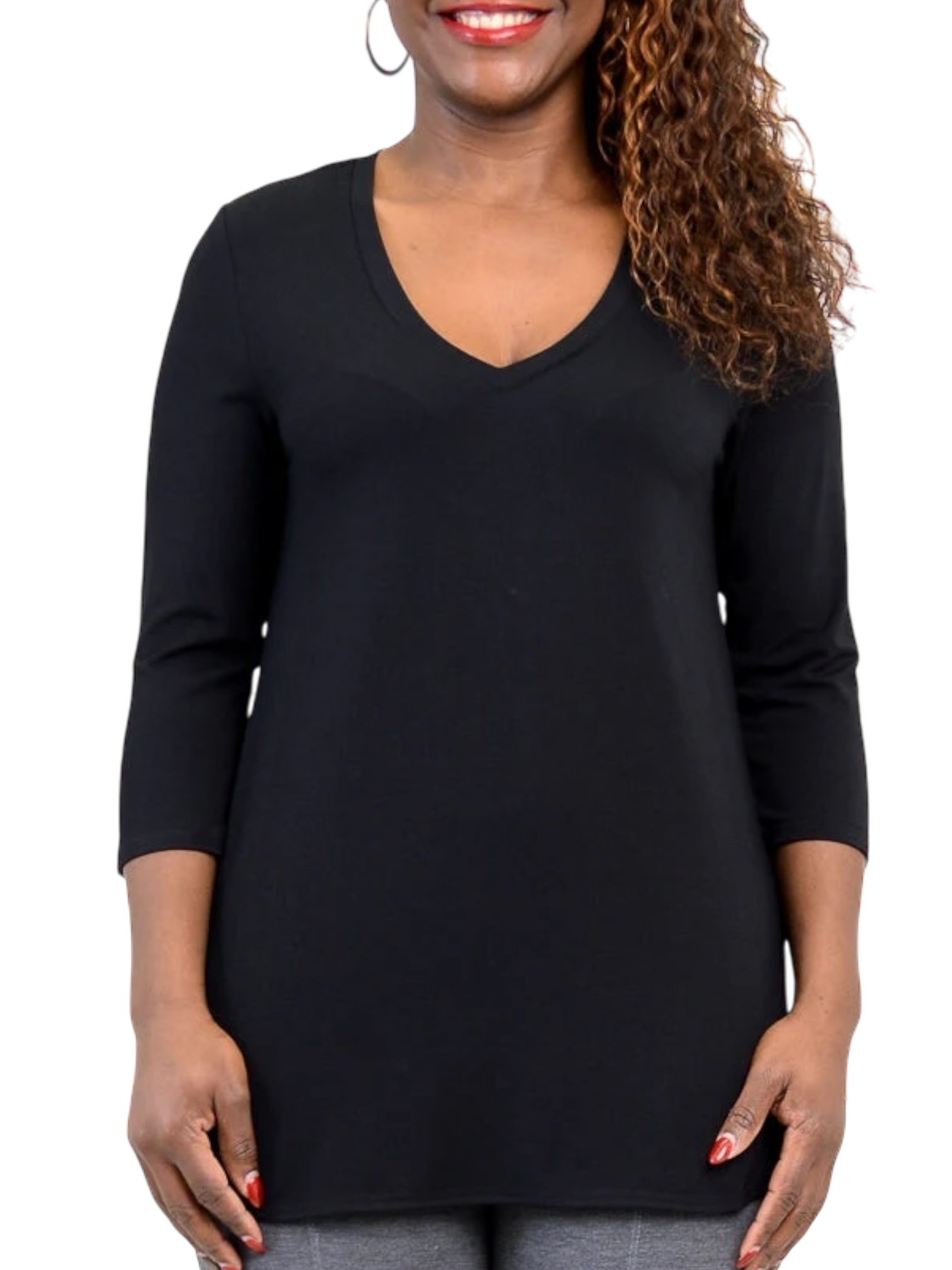 Jackie 3/4 Sleeve Black Bamboo V-Neck Top