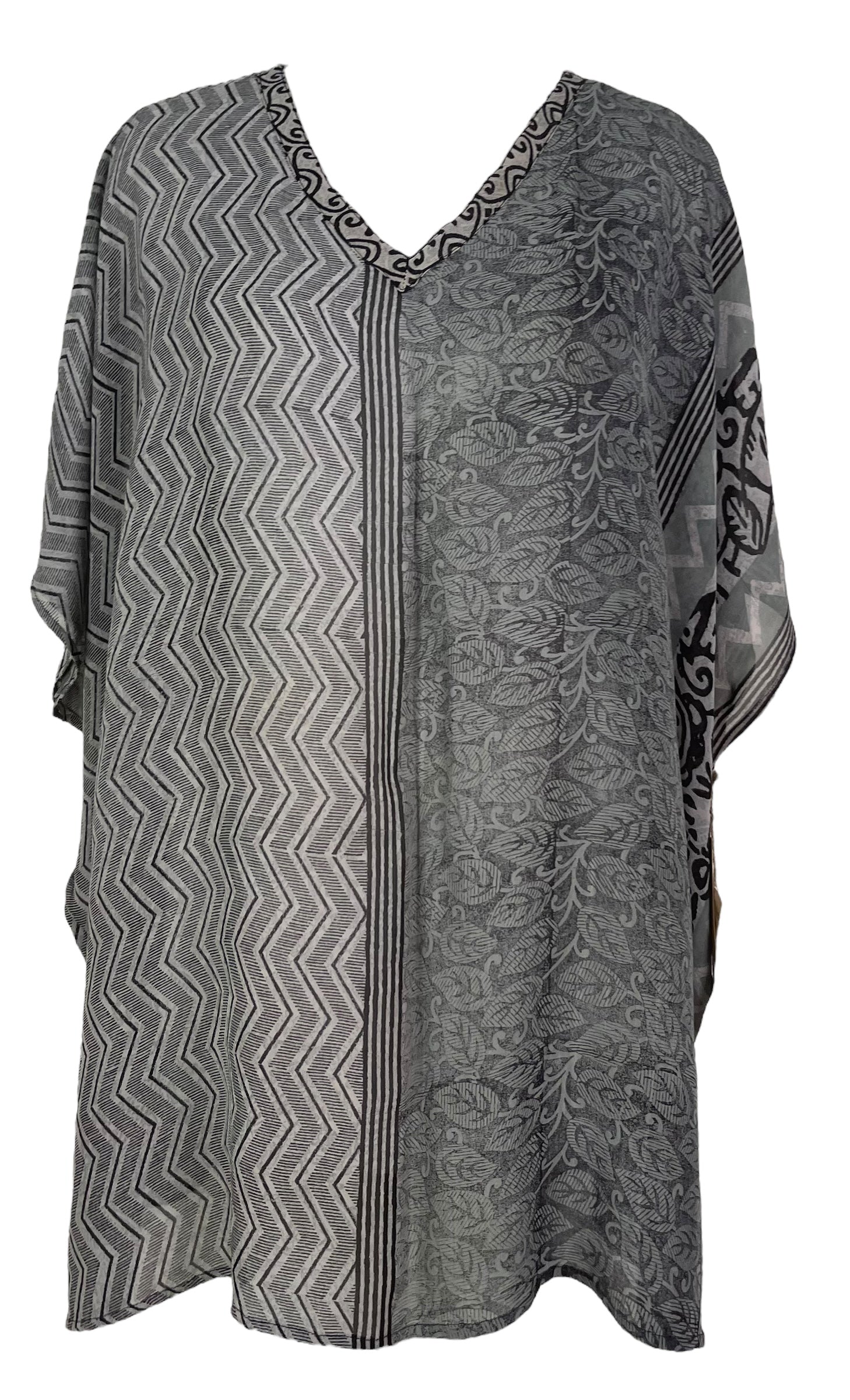 PRG7712 Sheer Wabi Sabi Pure Silk Short Kaftan Tunic With Slits