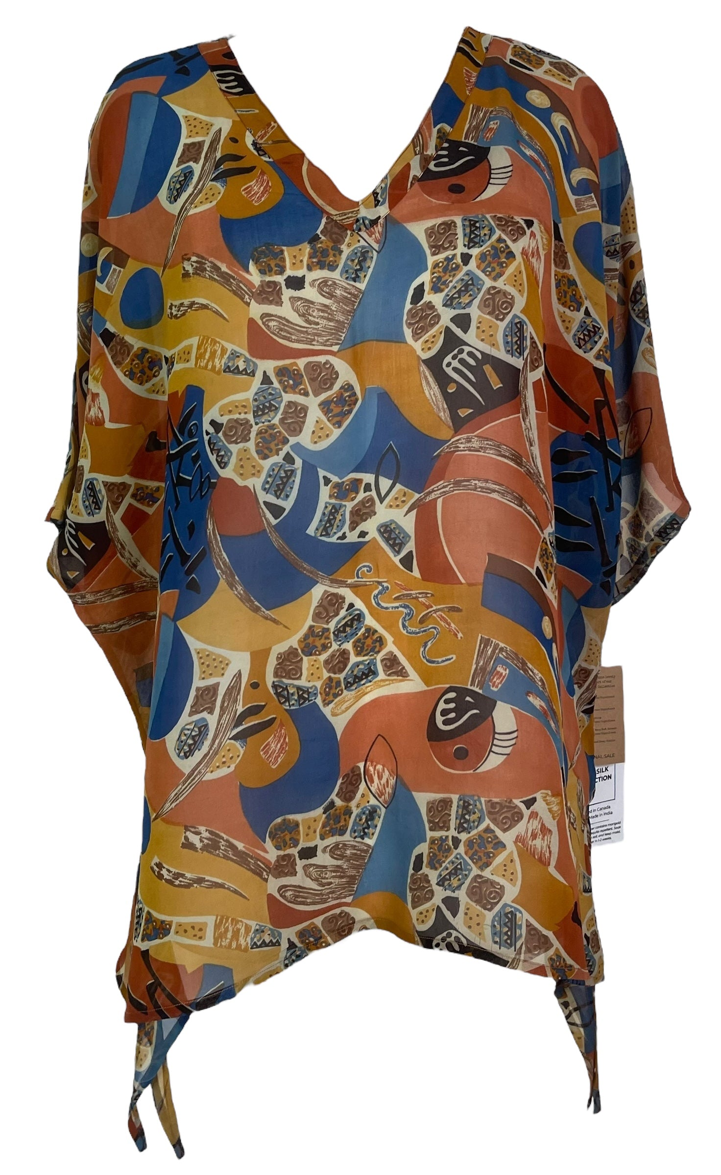 PRG7875 Sheer Wabi Sabi Pure Silk Long Tunic with Side Ties