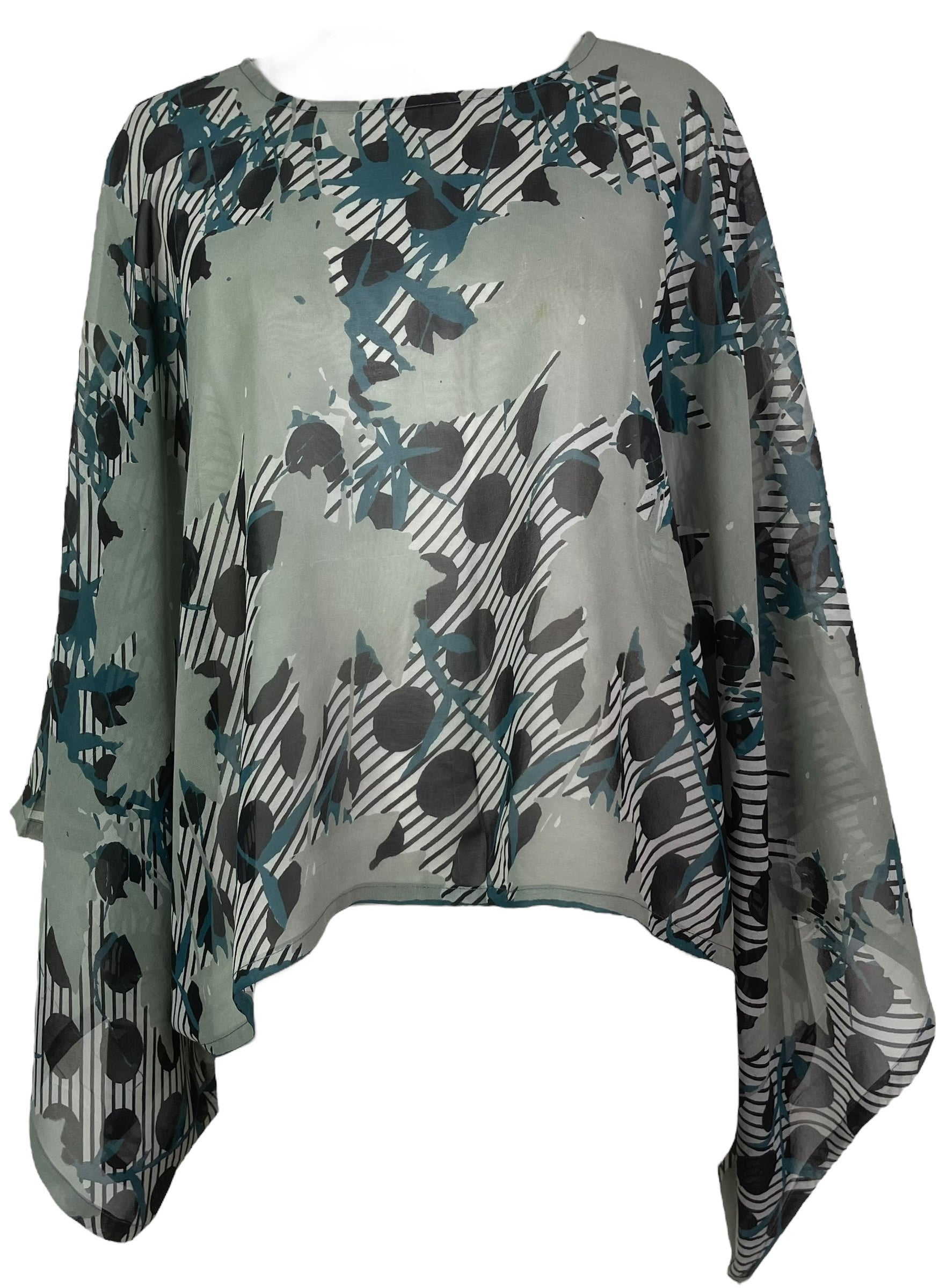 PRG8131 Sheer Wabi Sabi Pure Silk Kimono-Sleeved Top