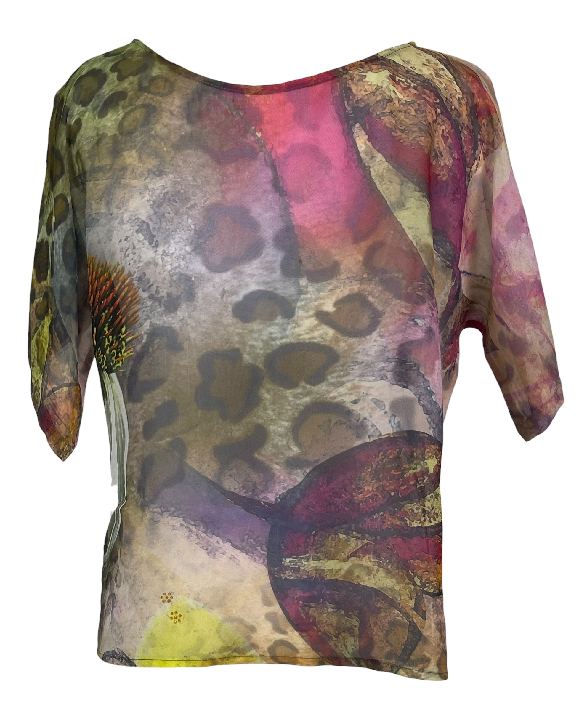 PRG8344 Sheer Avatar Pure Silk Side Slit Top