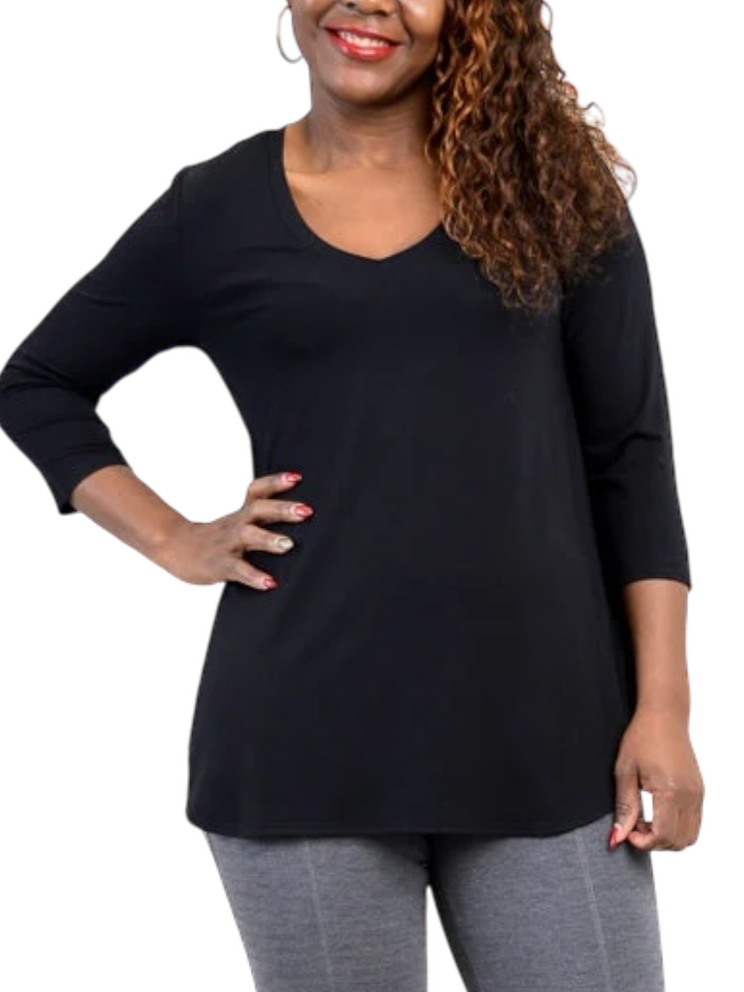 Jackie 3/4 Sleeve Black Bamboo V-Neck Top