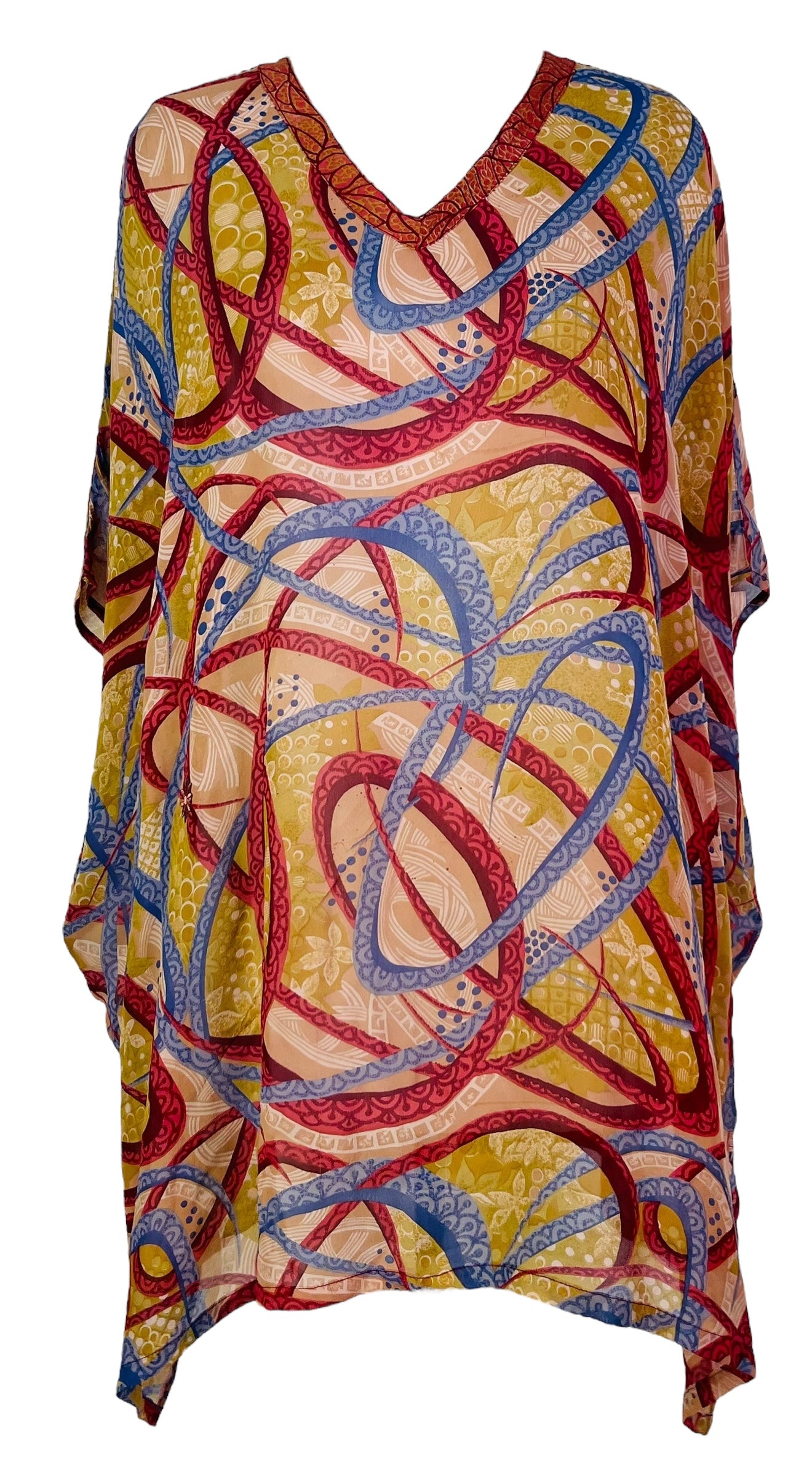 PRG7478 Sheer Wabi Sabi Pure Silk Short Kaftan Tunic with Slits