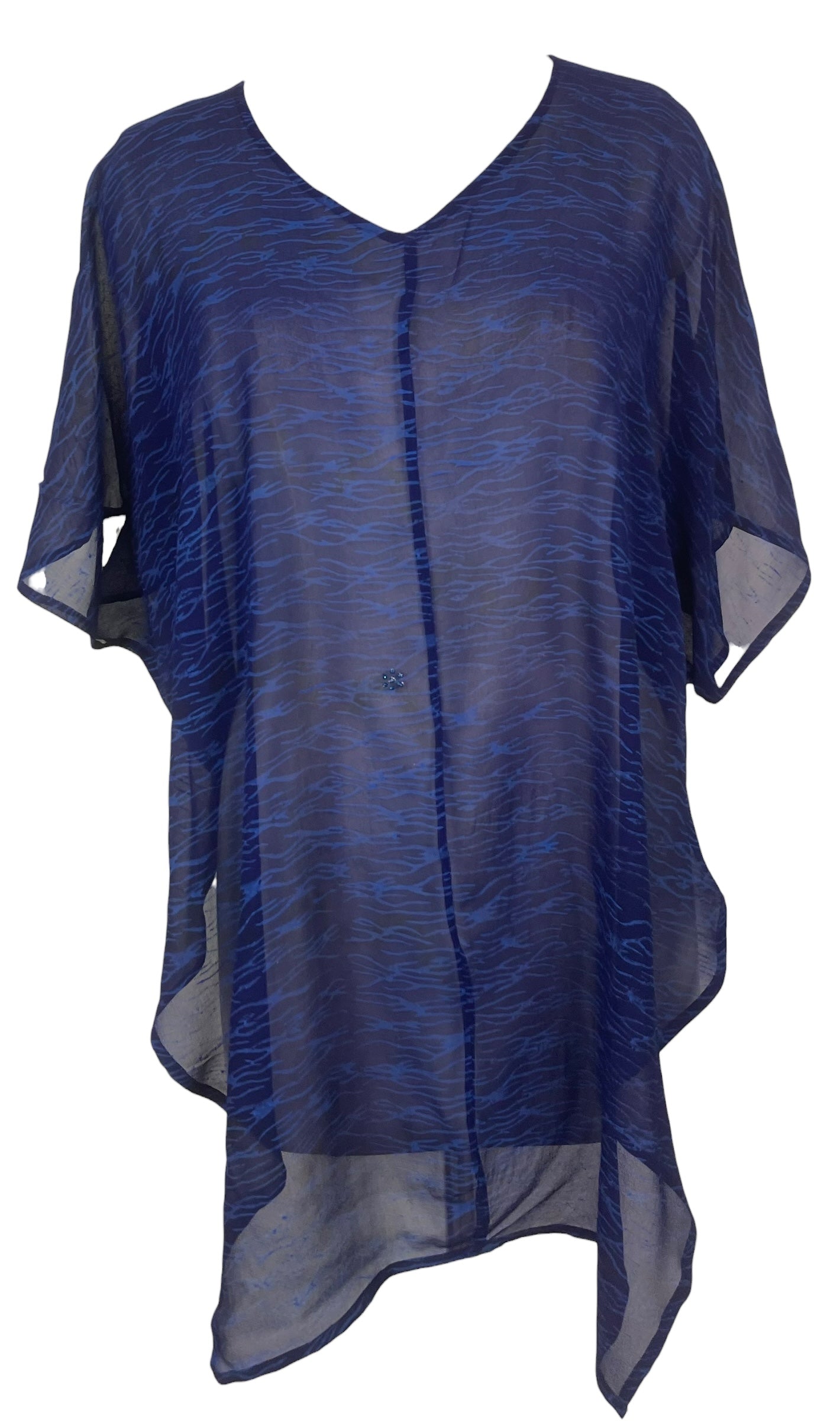PREVIEW PRG8602 Sheer Avatar Pure Silk Waterfall Top by FEBRUARY2026 – Handmade ethical Waterfall Top from sariKNOTsari using upcycled silk. Designed in Canada for travel and slow fashion, loved from Toronto to LA to Sydney.