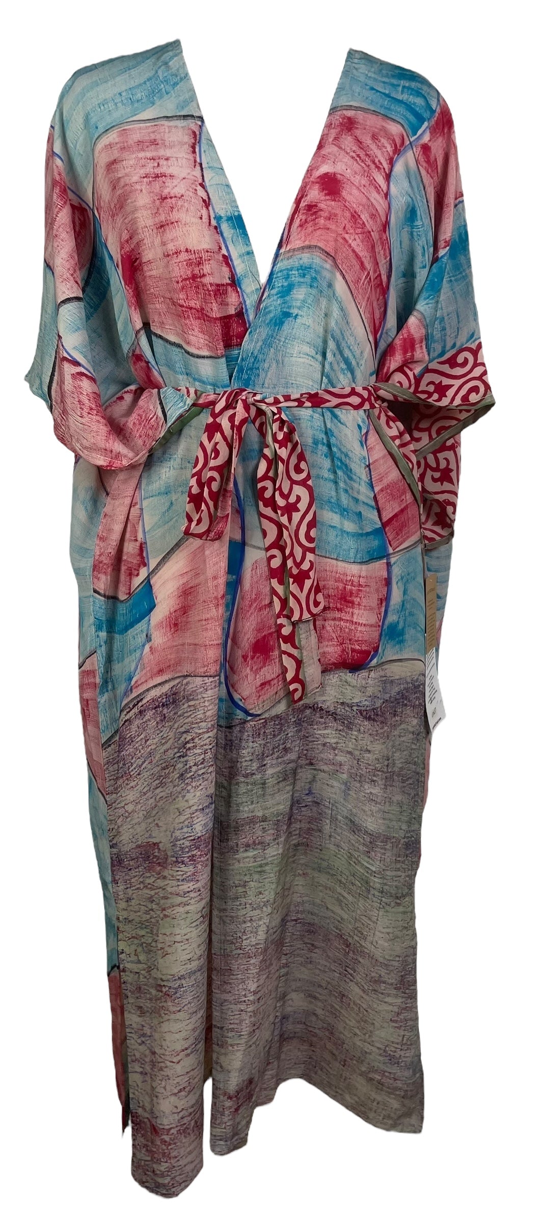 PRC7657 Wabi Sabi Pure Silk Kimono Sleeved Duster with Belt