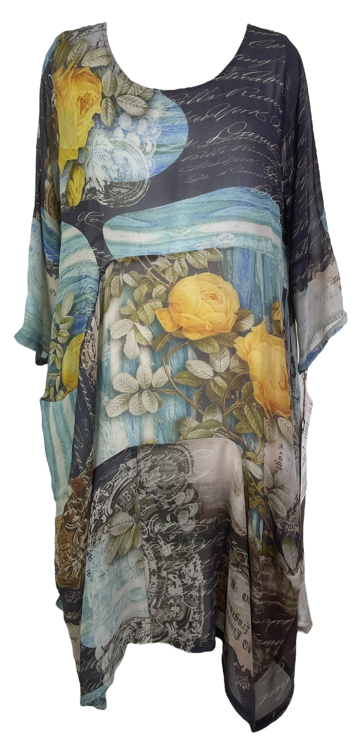 PRG7906 Sheer Avatar Pure Silk Sculptural Long Tunic Dress