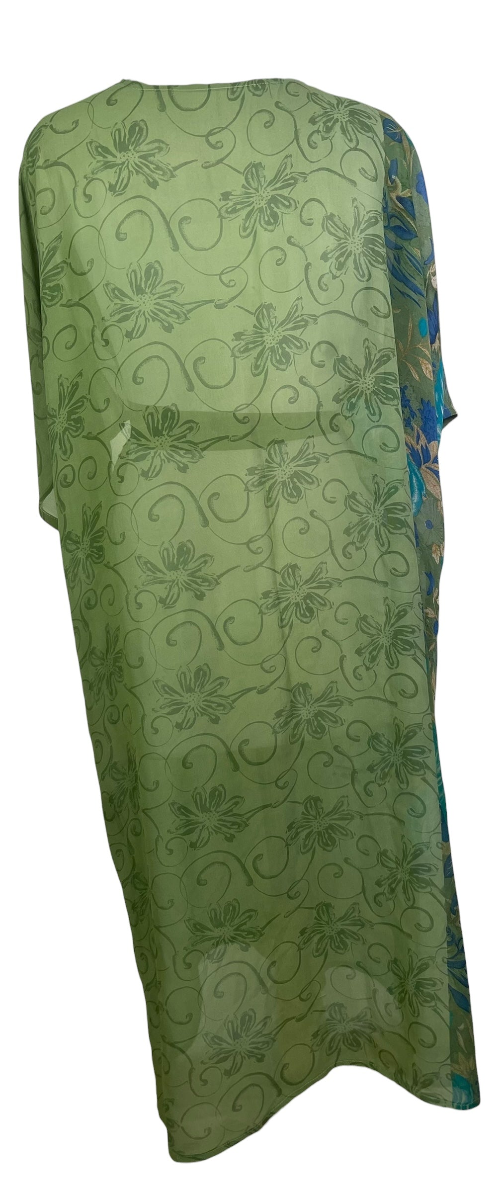 PRG8560 Sheer  Avatar Long Pure Silk Kimono Sleeved Duster with Belt