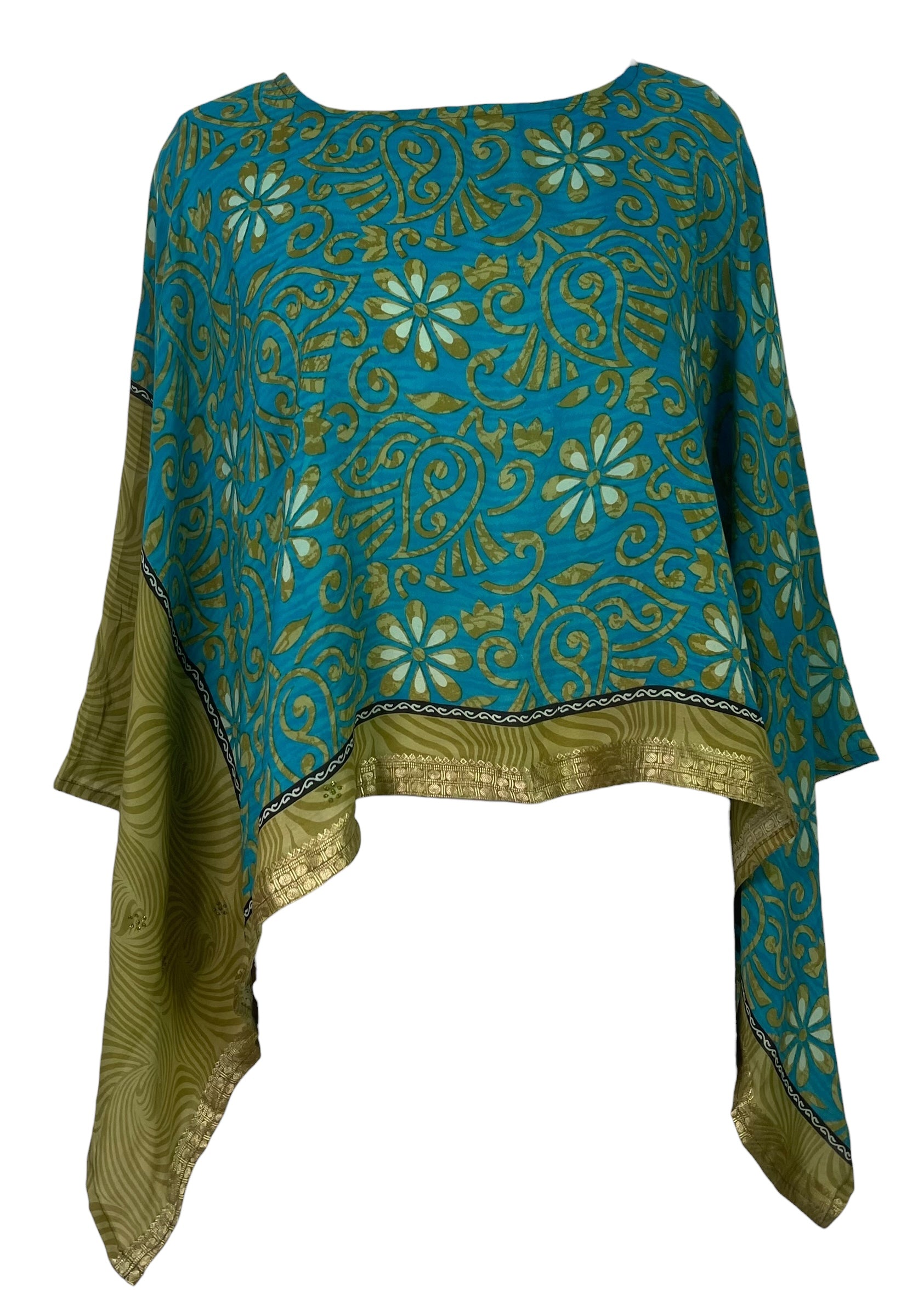 PREVIEW PRC8693 Avatar Pure Silk Capelet Poncho by MARCH2026 – Handmade ethical Poncho from sariKNOTsari using upcycled silk. Designed in Canada for travel and slow fashion, loved from Toronto to LA to Sydney.