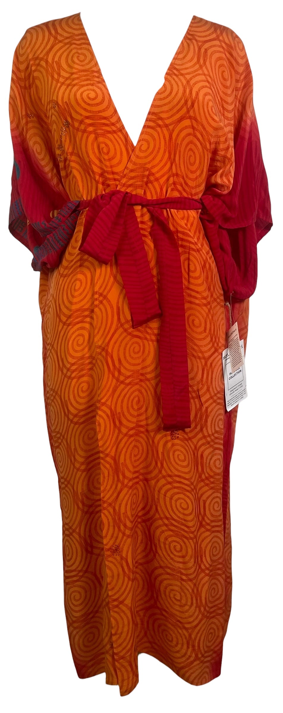 PRC8879 Avatar Long Pure Silk Kimono Sleeved Duster with Belt