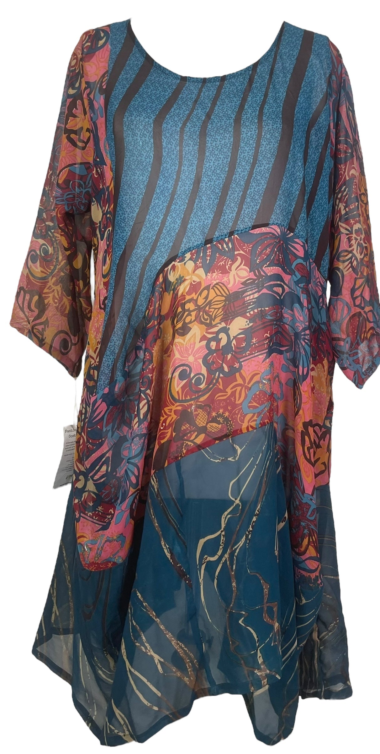 PRG7996 Sheer Avatar Pure Silk Sculptural Long Tunic Dress