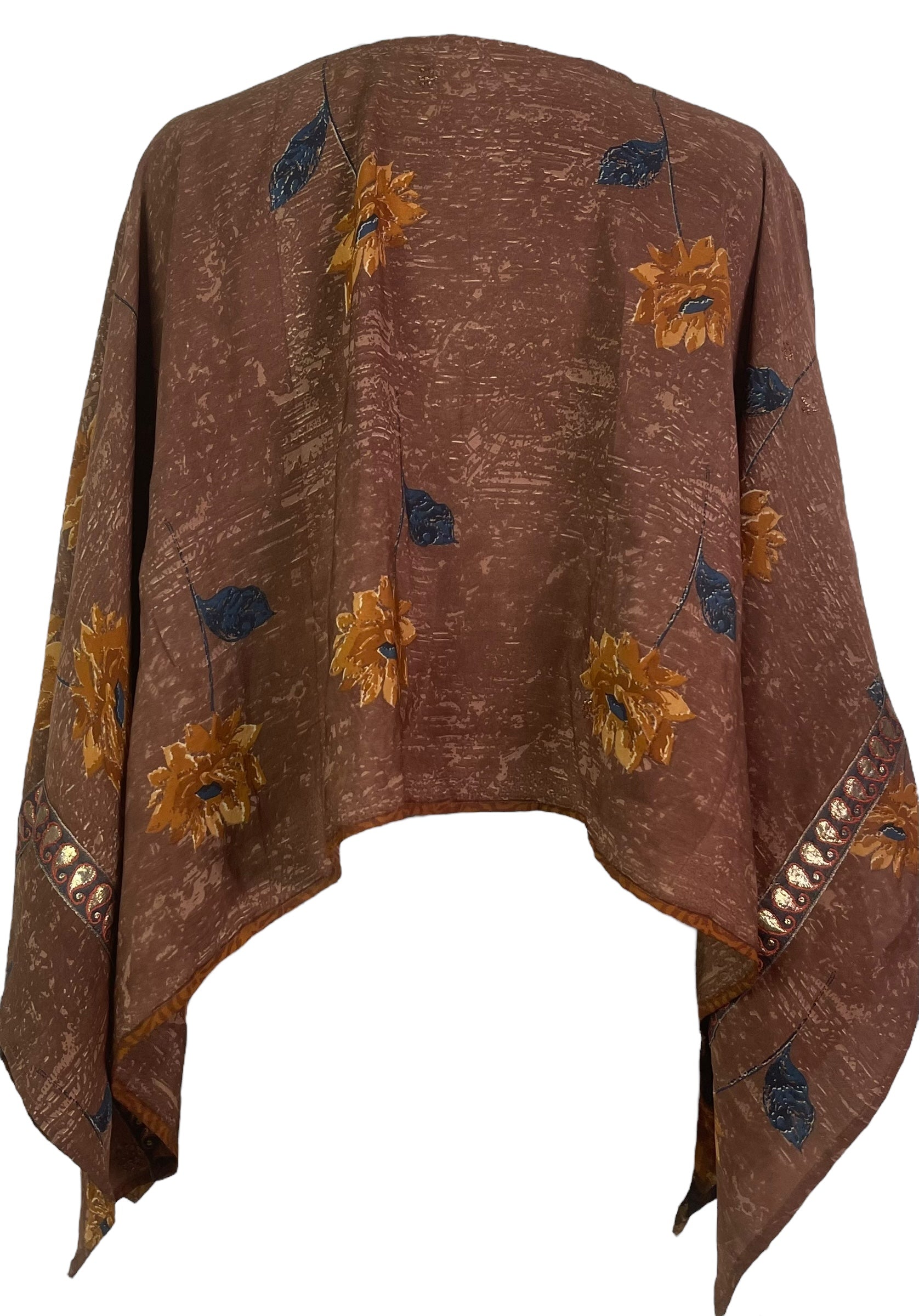 PREVIEW PRC7942 Avatar Pure Silk Capelet Poncho by DECEMBER2025 – Handmade ethical Poncho from sariKNOTsari using upcycled silk. Designed in Canada for travel and slow fashion, loved from Toronto to LA to Sydney.