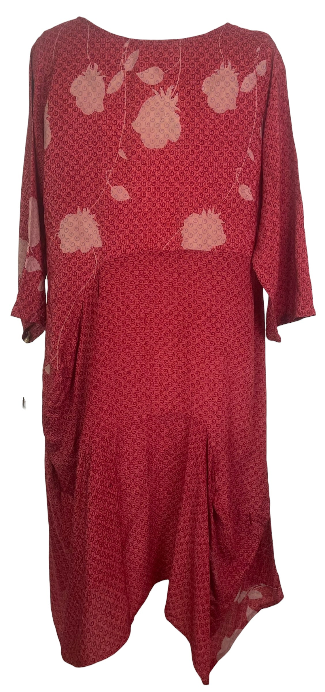 PREVIEW PRC8457 Wabi Sabi Sculptural Silk Long Tunic Dress by FEBRUARY2026 – Handmade ethical Sculptural Dress from sariKNOTsari using upcycled silk. Designed in Canada for travel and slow fashion, loved from Toronto to LA to Sydney.