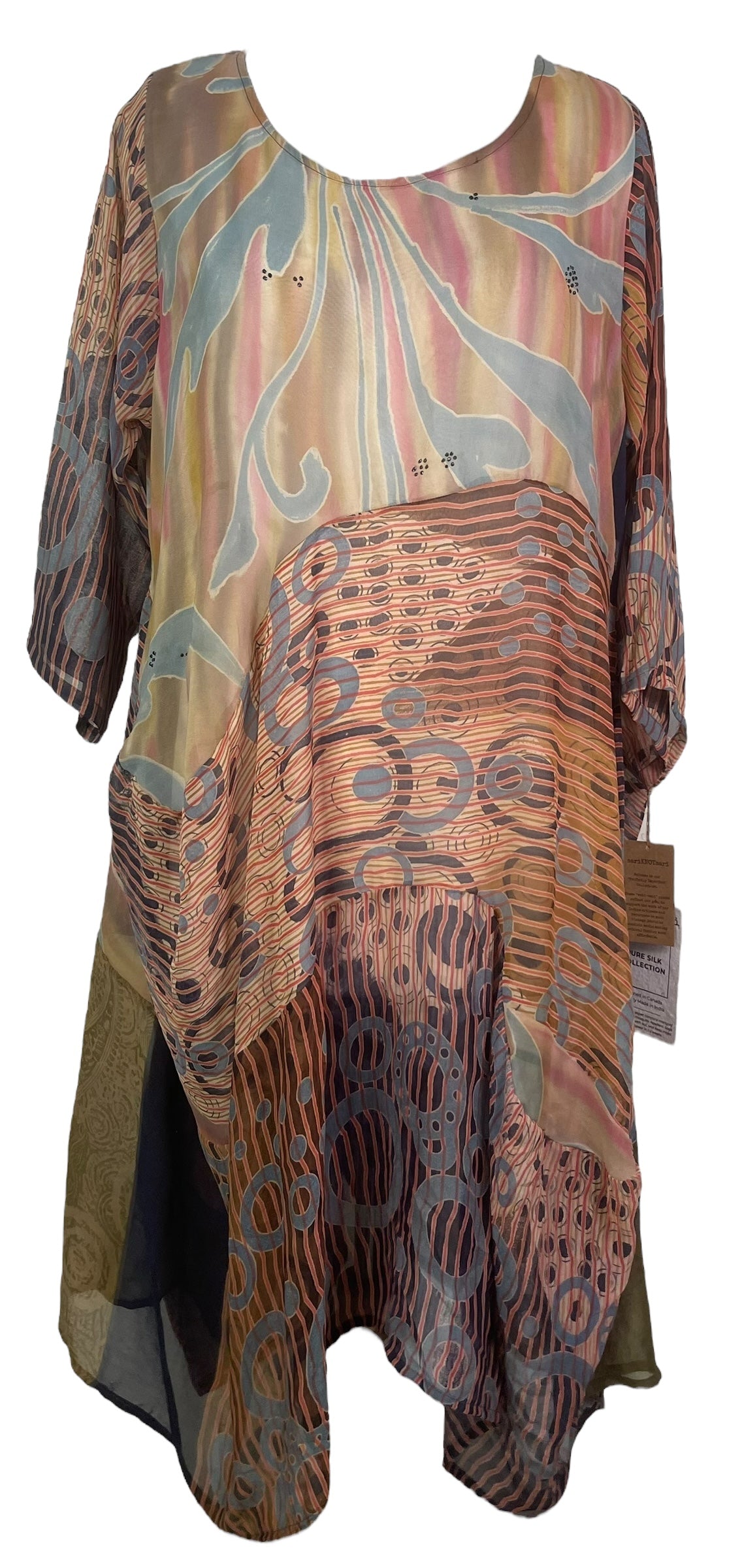 PRG7990 Sheer Wabi Sabi Sculptural Silk Long Tunic Dress