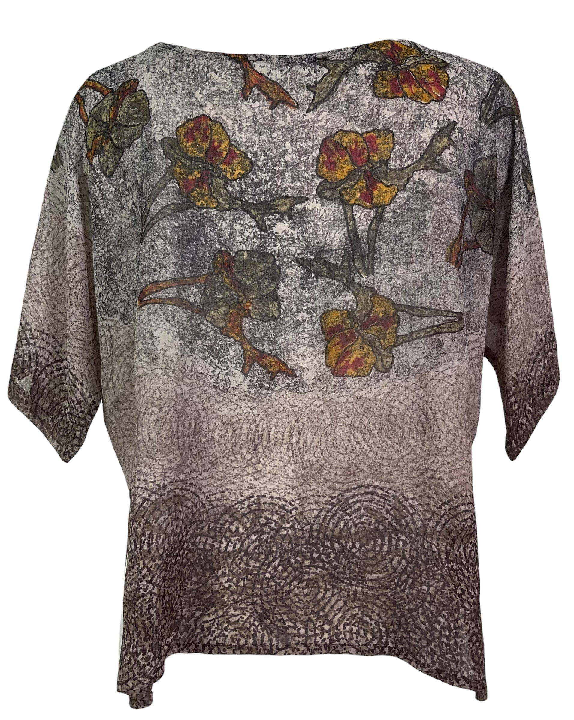 PREVIEW PRG7348 Sheer Wabi Sabi Pure Silk Side Slit Top by FEBRUARY2026 – Handmade ethical Side Slit Top from sariKNOTsari using upcycled silk. Designed in Canada for travel and slow fashion, loved from Toronto to LA to Sydney.