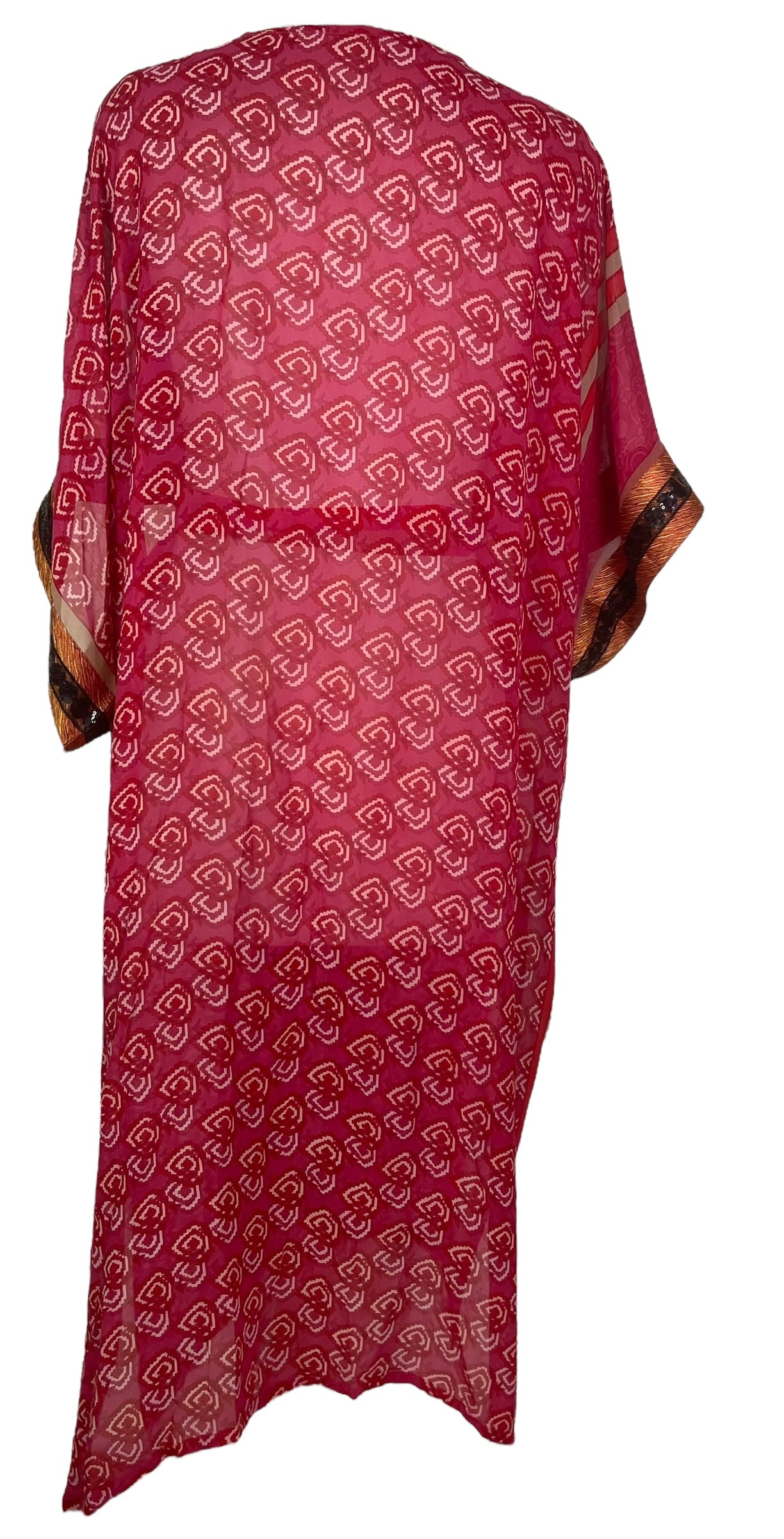 PRG7655 Sheer Avatar Long Pure Silk Kimono Sleeved Duster with Belt