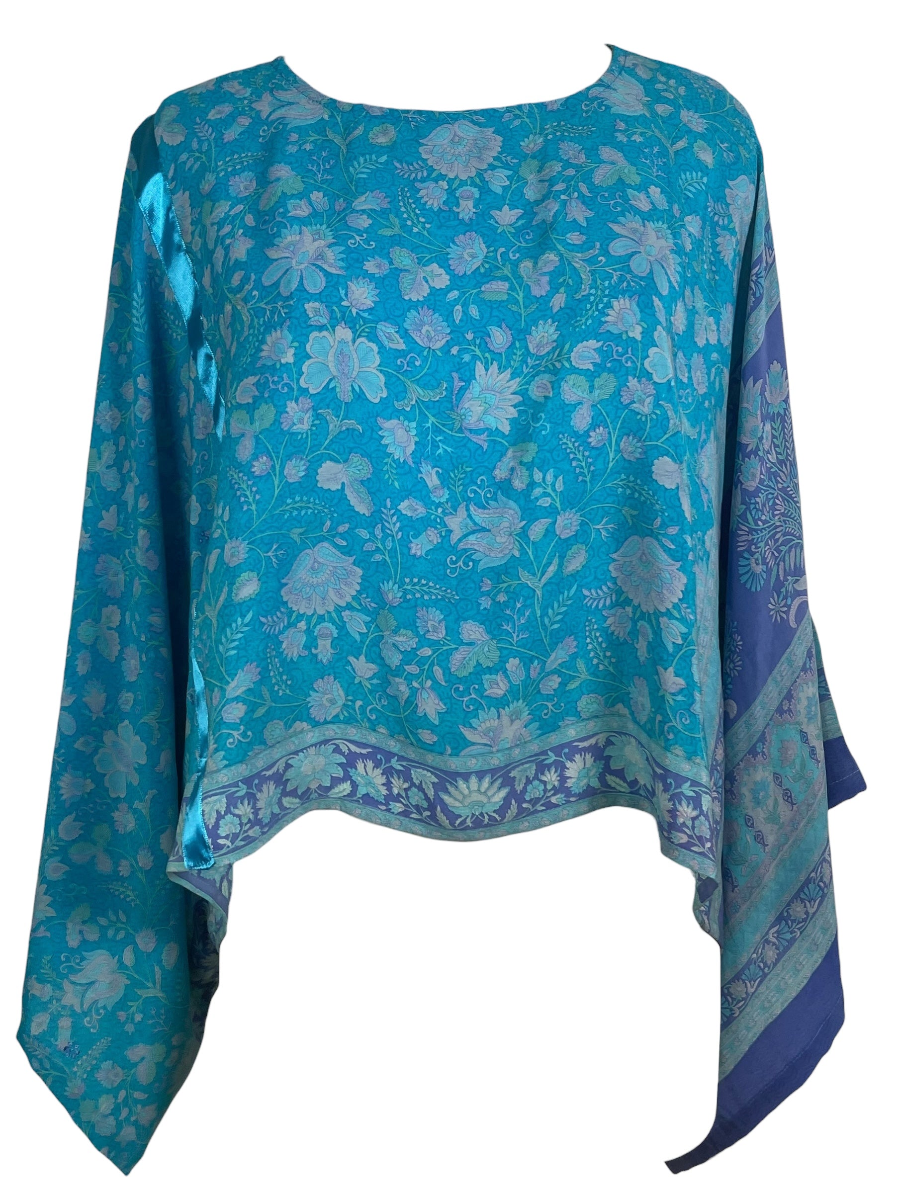 PREVIEW PRC8735  Avatar Pure Silk Kimono-Sleeved Top by MARCH2026 – Handmade ethical Kimono Top from sariKNOTsari using upcycled silk. Designed in Canada for travel and slow fashion, loved from Toronto to LA to Sydney. Featuring Zsiska, Bryn Walker and Artisan Leather coats by Rejean Pepin, Pepin designs