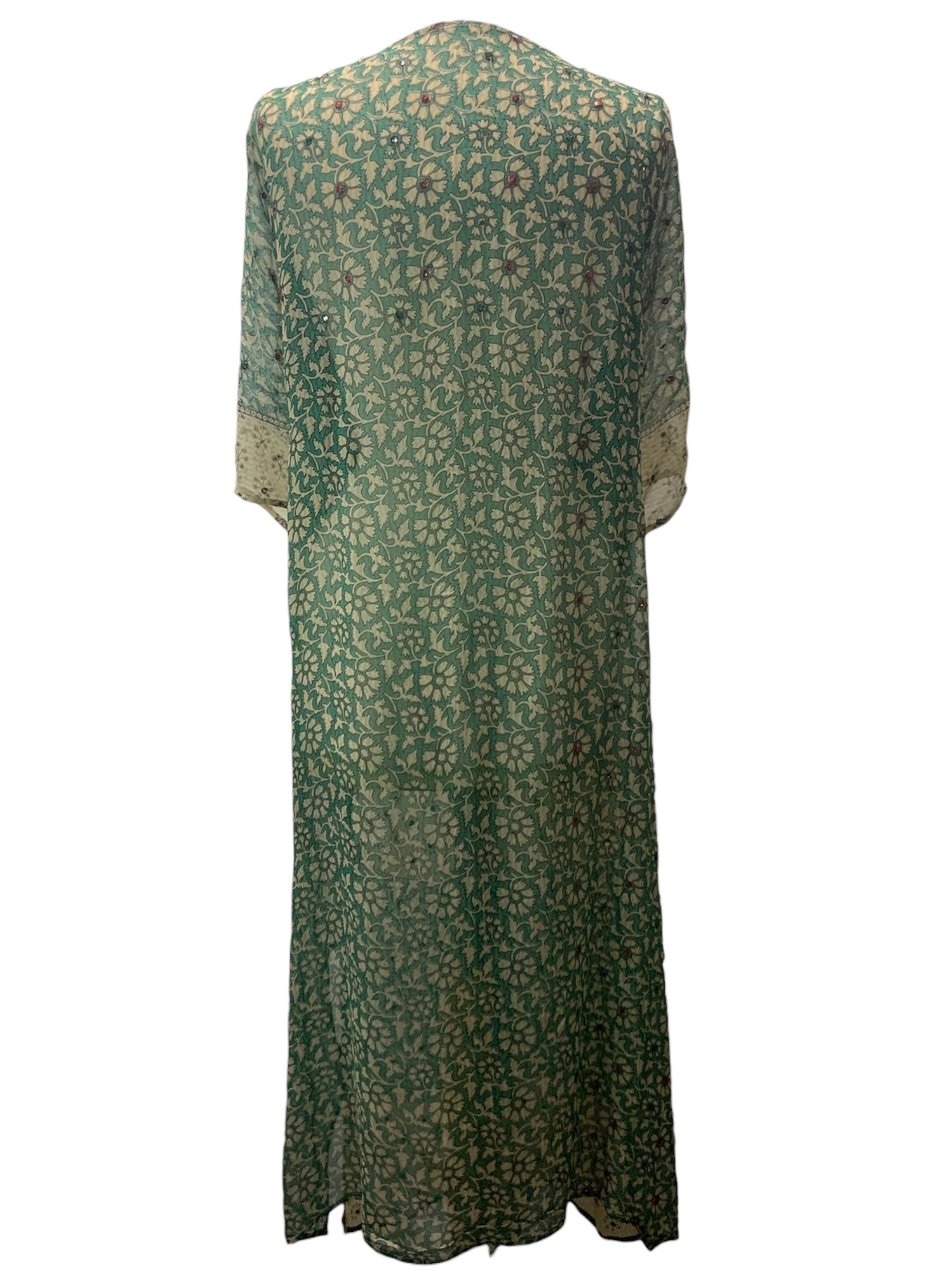 PRG3016 Dorothea Rockburne Sheer Avatar Long Pure Silk Kimono Sleeved Duster with Belt