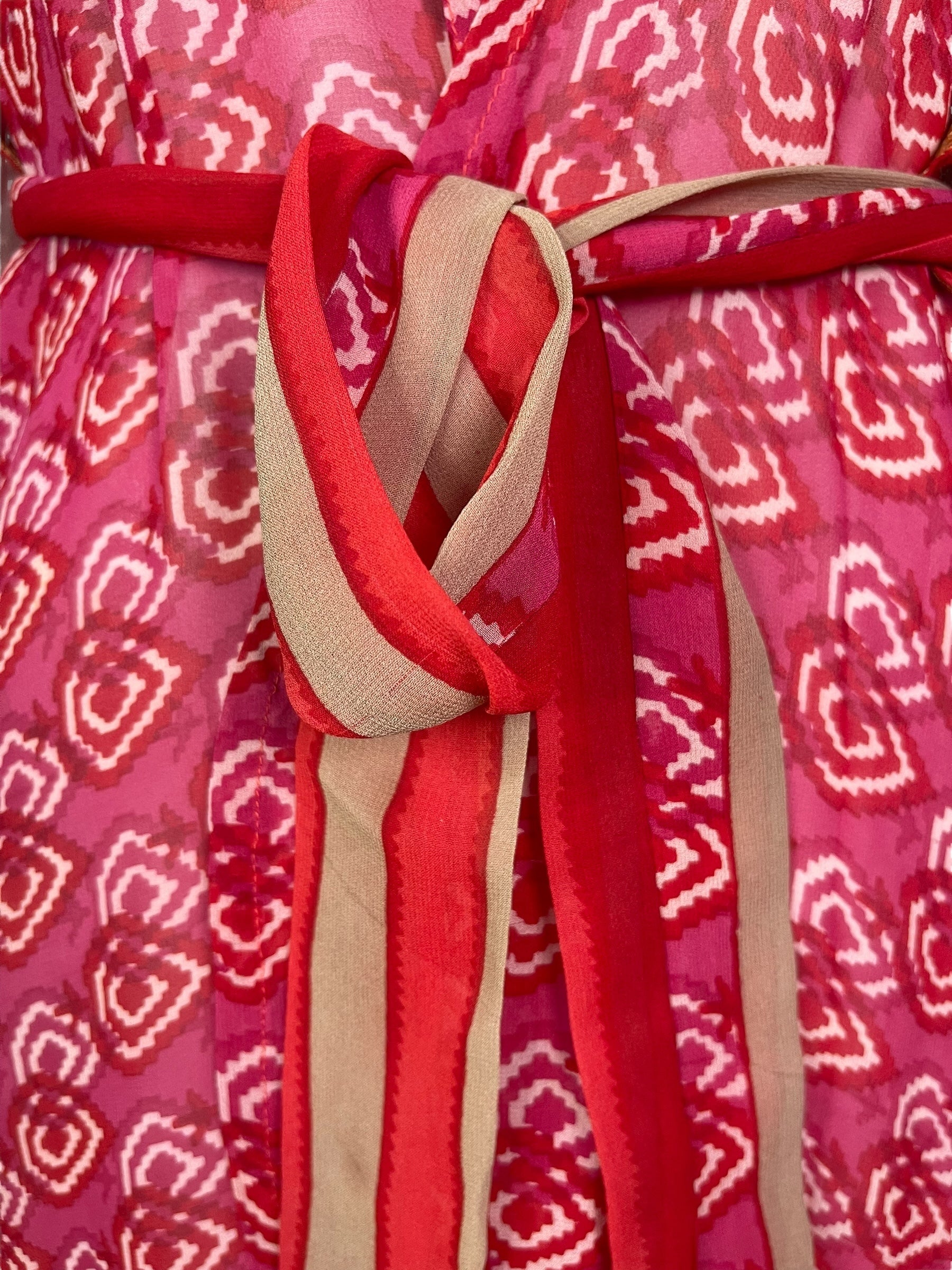 PRG7655 Sheer Avatar Long Pure Silk Kimono Sleeved Duster with Belt