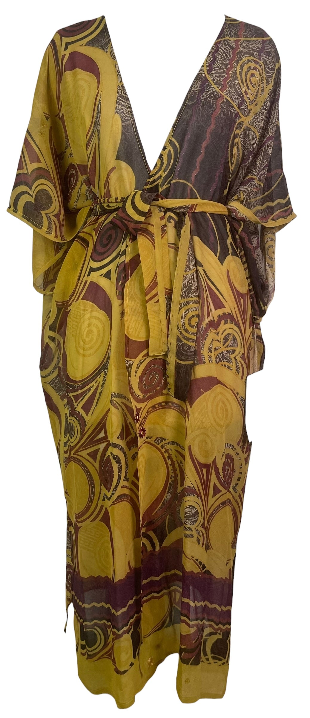 PRG8869 Sheer Wabi Sabi Pure Silk Kimono Sleeved Duster with Belt