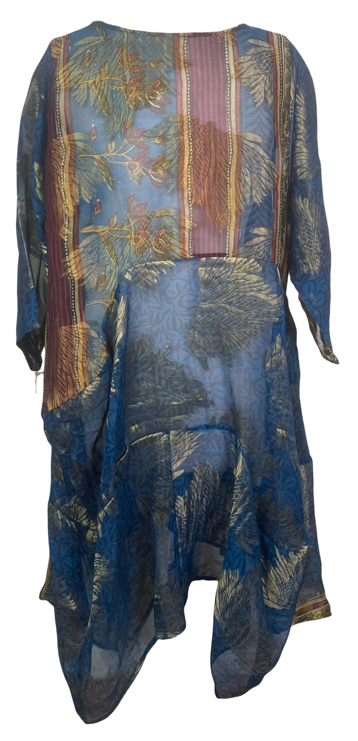 PREVIEW PRG8429 Sheer Avatar Pure Silk Sculptural Long Tunic Dress by FEBRUARY2026 – Handmade ethical Sculptural Dress from sariKNOTsari using upcycled silk. Designed in Canada for travel and slow fashion, loved from Toronto to LA to Sydney.