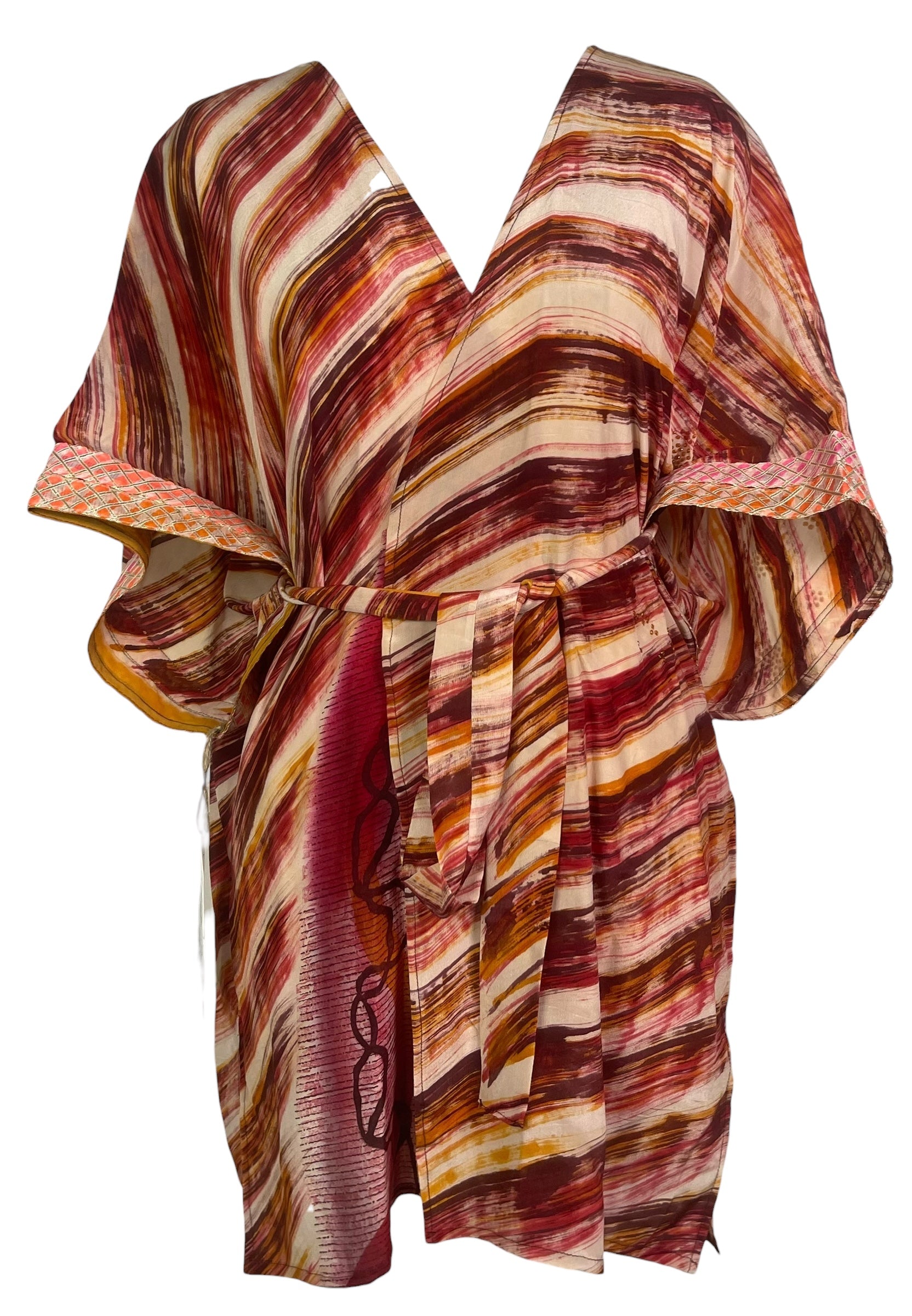 PREVIEW PRC8509 Avatar Pure Silk Kimono-Sleeved Jacket with Belt by FEBRUARY2026 – Handmade ethical Short Kimono from sariKNOTsari using upcycled silk. Designed in Canada for travel and slow fashion, loved from Toronto to LA to Sydney.