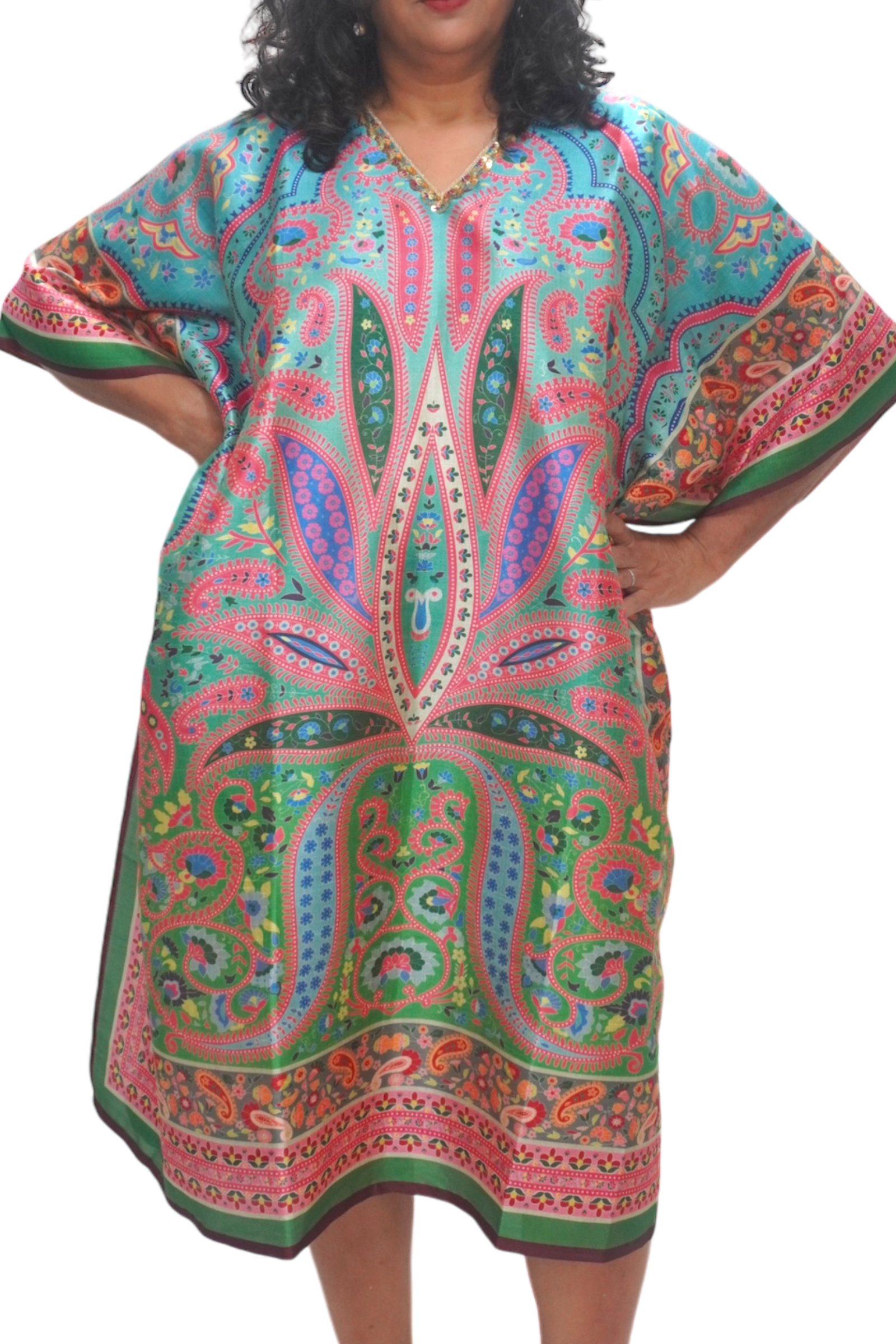 The Priya Silk Blend Midi Length Kaftan LOOSE FIT