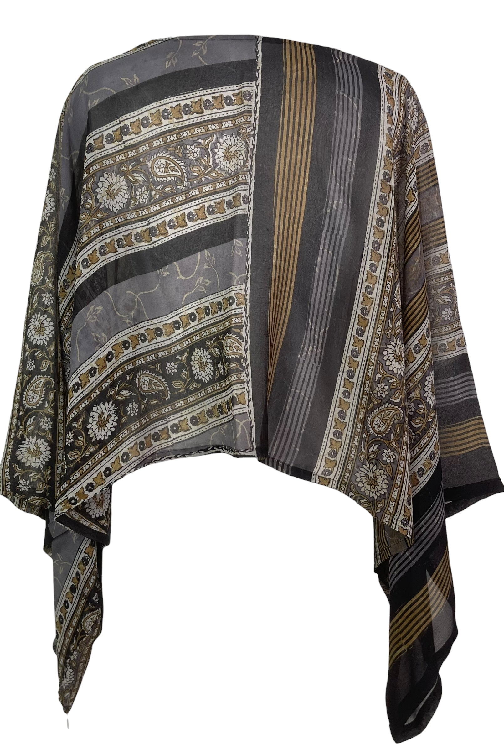PRG8514 Sheer Wabi Sabi Pure Silk Kimono-Sleeved Top